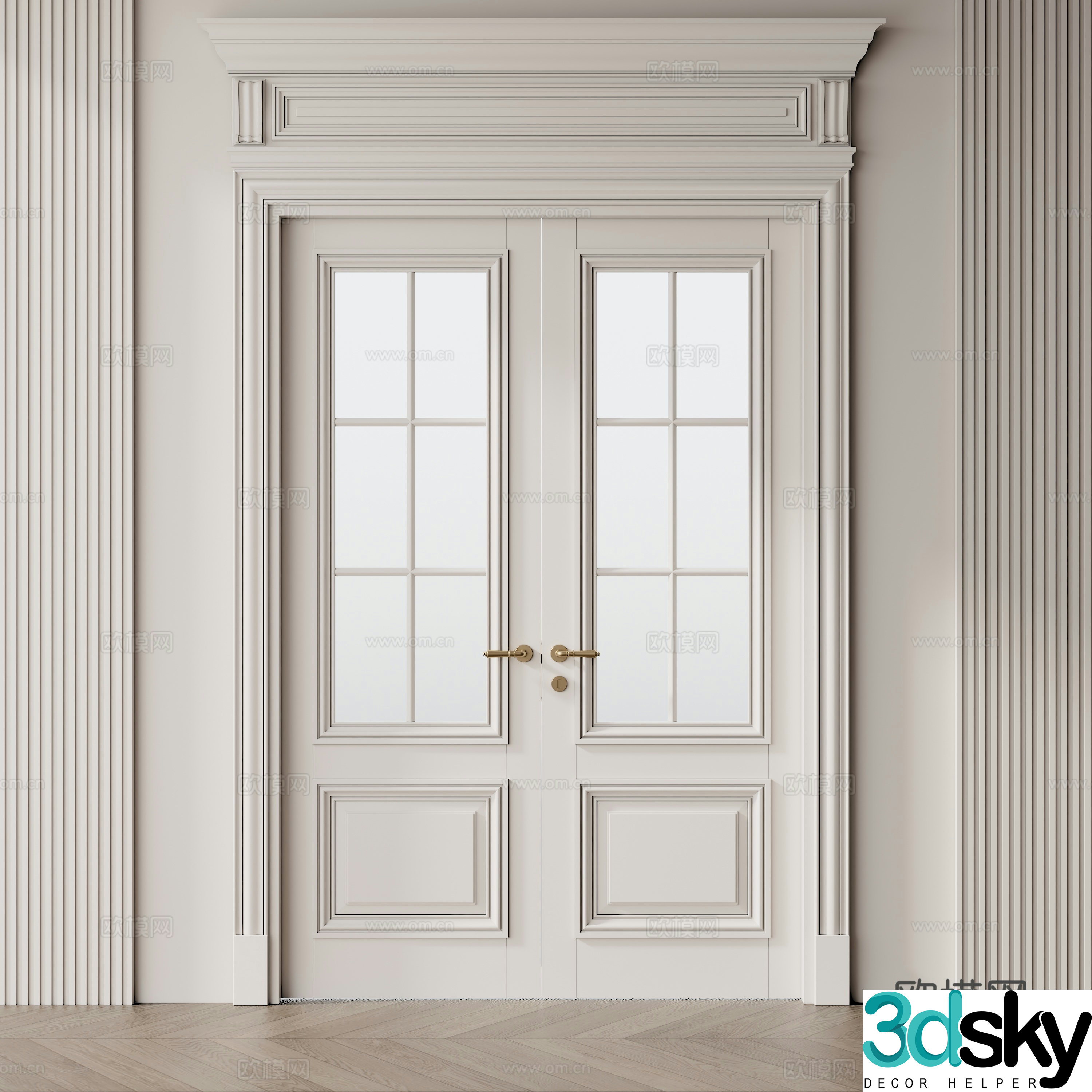 Simple European double-open glass door 3D model