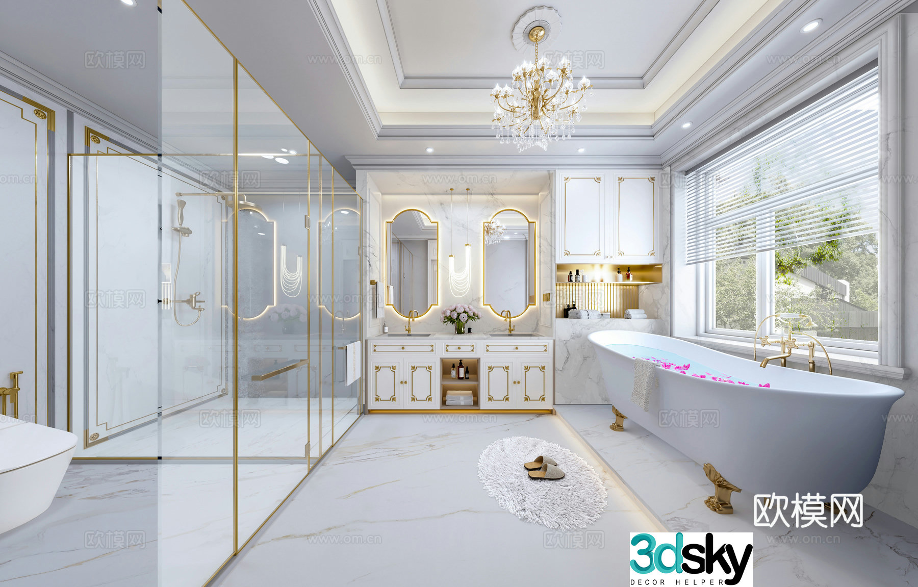 European style bathroom luxury bathroom European style bathtub European style bathroom cabinet mirror 3D model
