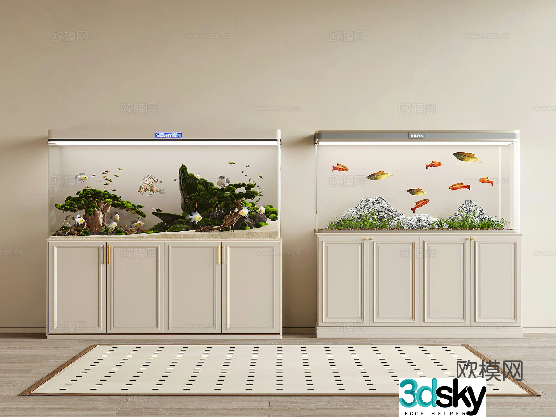 French retro style fish tank 3d model