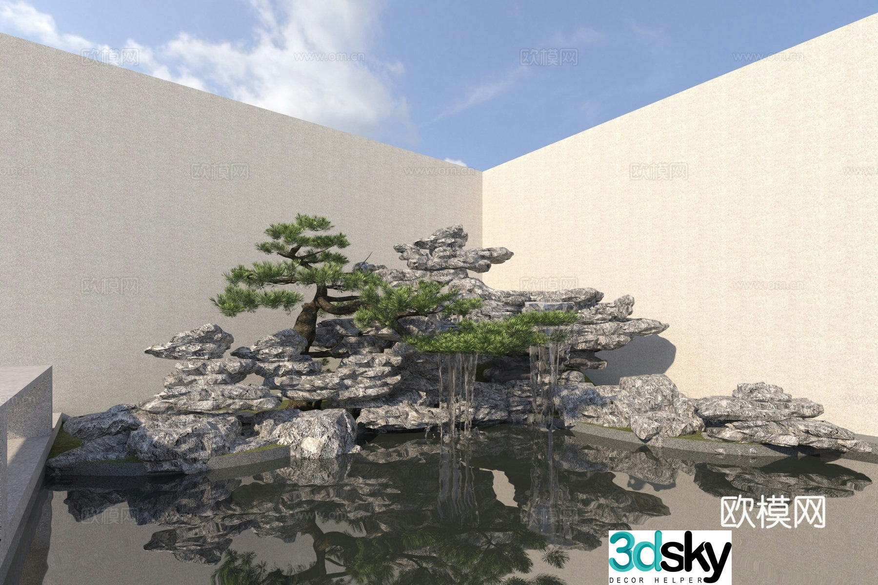 New Chinese style rockery waterscape 3D model