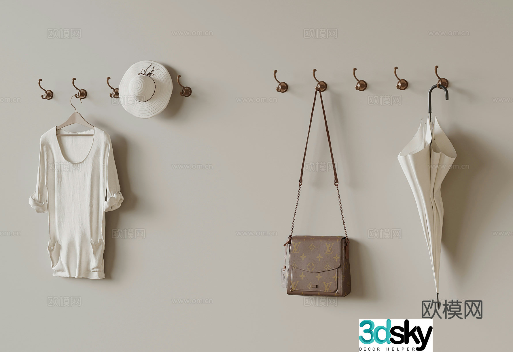 Modern ladies shirt skirt bag hat clothes hook 3d model