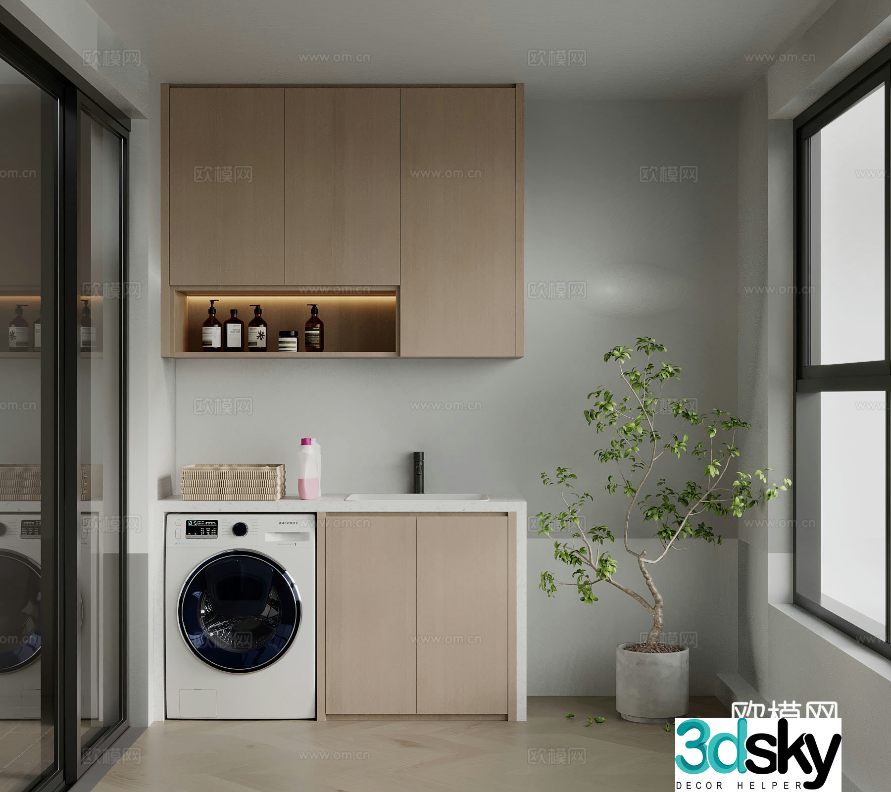 Modern balcony washing machine cabinet toiletries 3d model