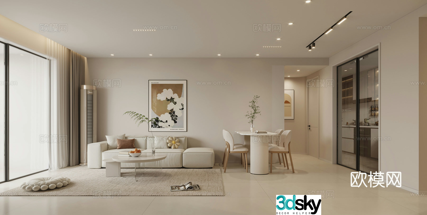 Modern Cream Style Restaurant Sofa Combination Dining Table and Chair Combination 3D Model