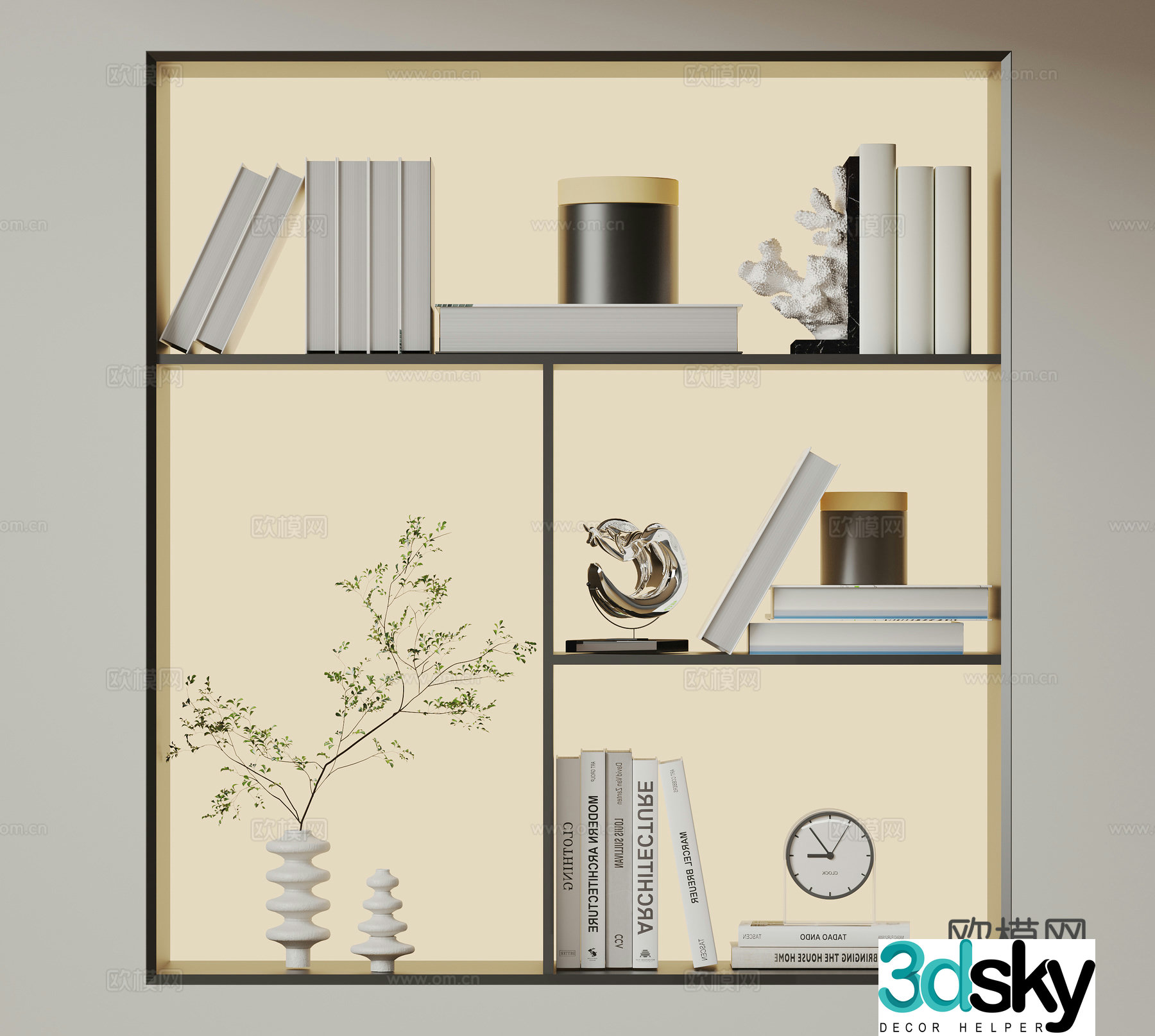 Modern ornament combination Minimalist ornament sculpture Books and books Vase ceramic 3d model