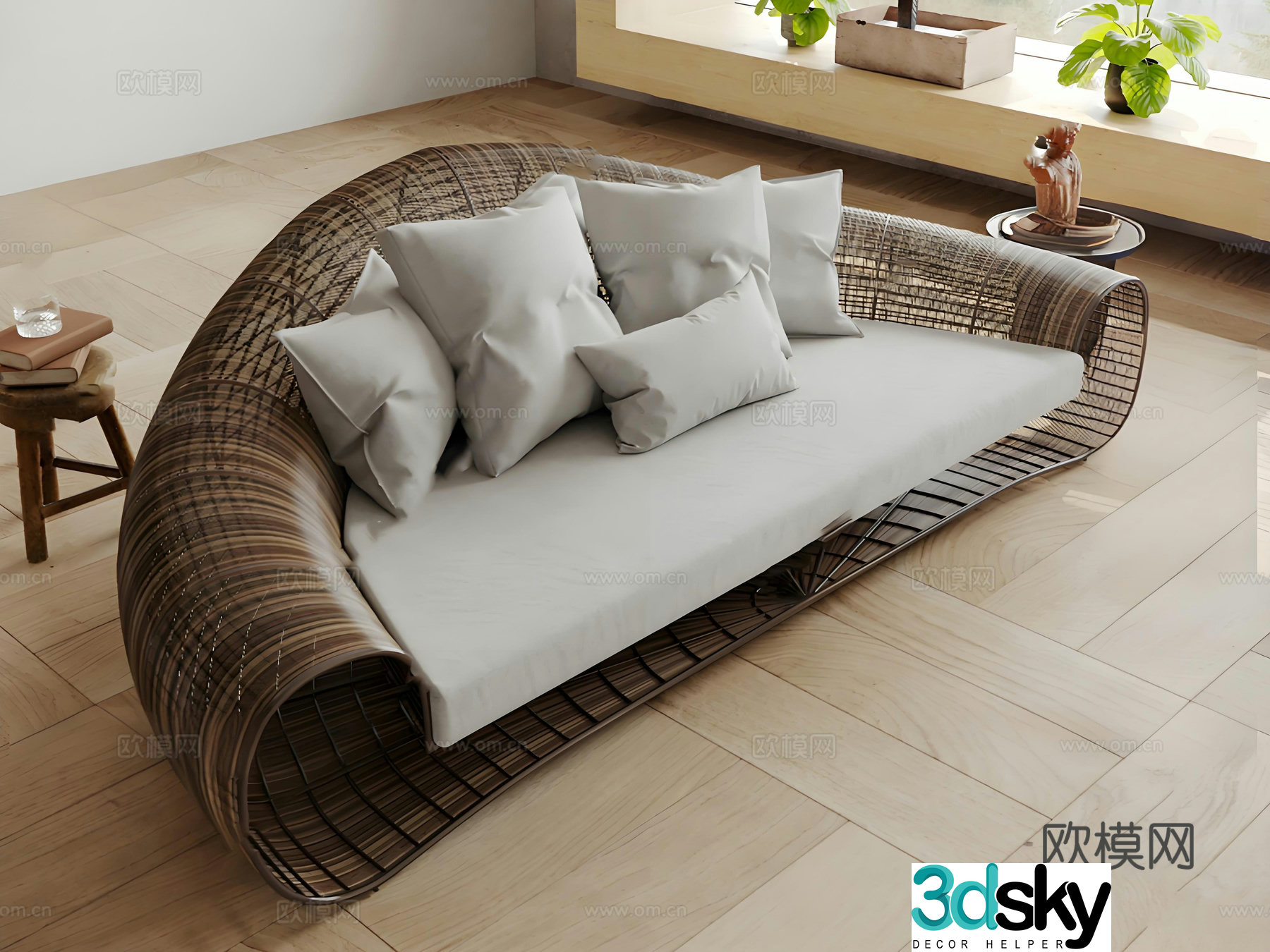 Chinese rattan sofa 3D model