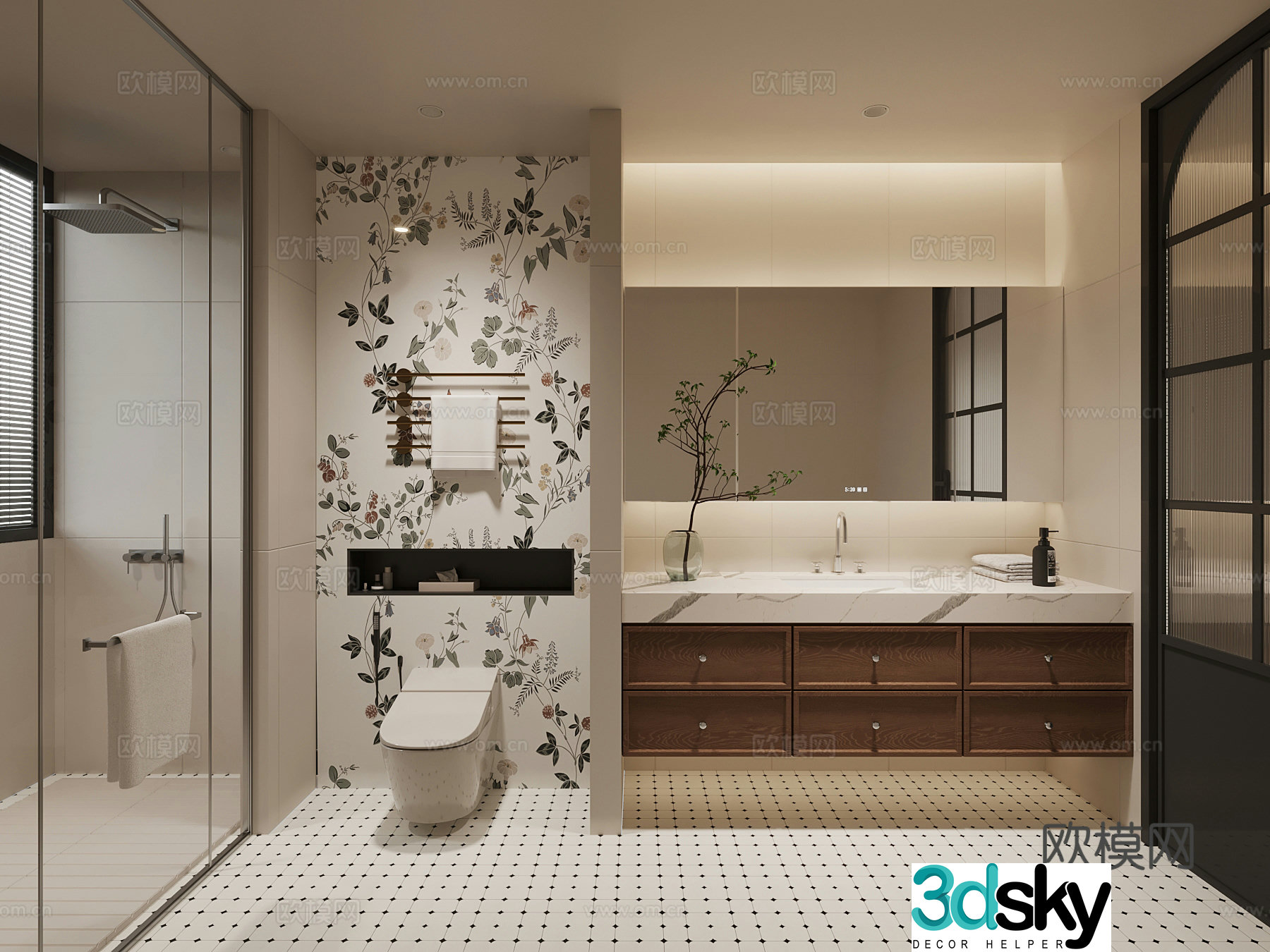 Middle-aged bathroom bathroom cabinet toilet 3d model