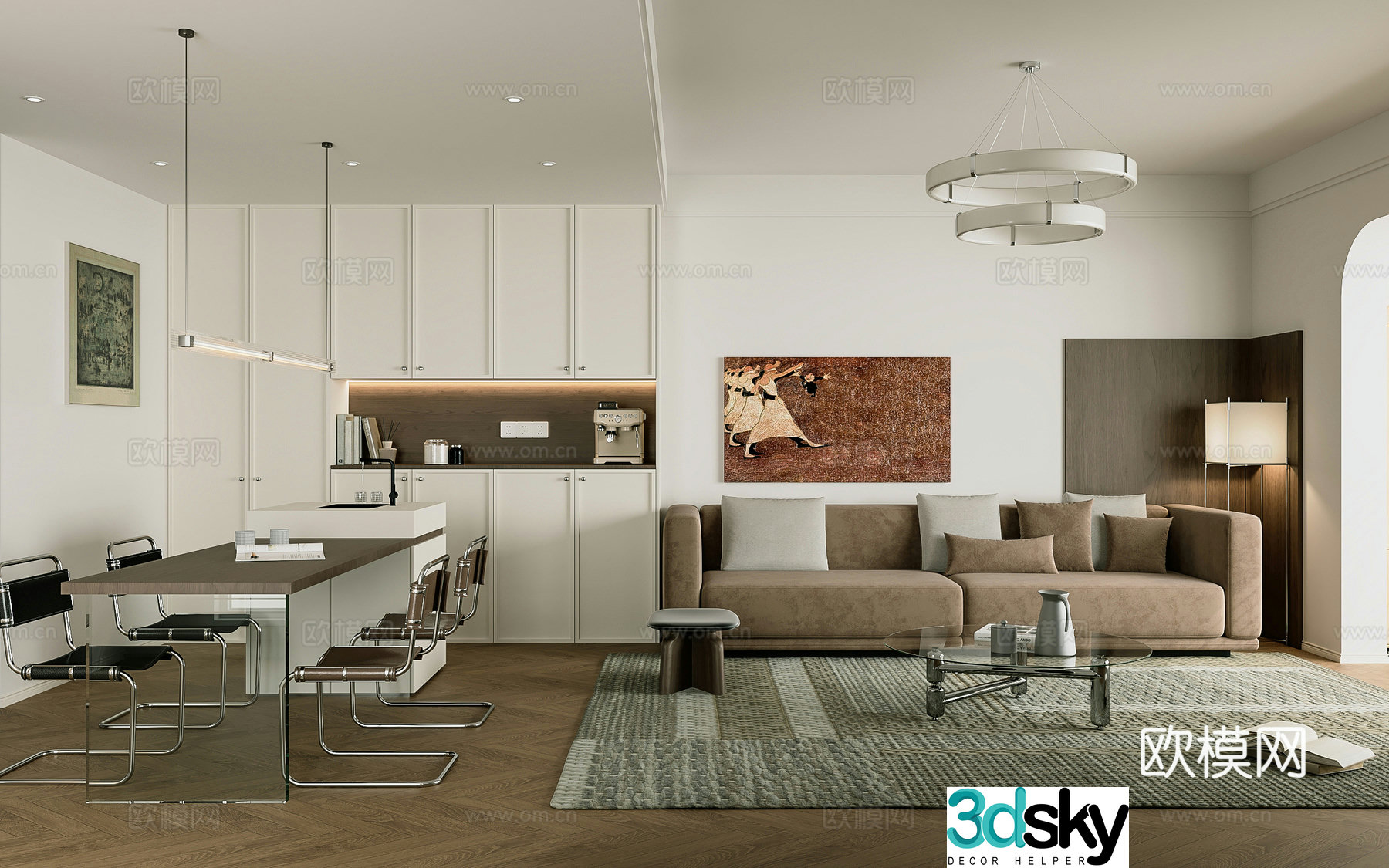 Modern simple living restaurant vertical hall bar dining table pocket door hard decoration cat climbing frame 3d model