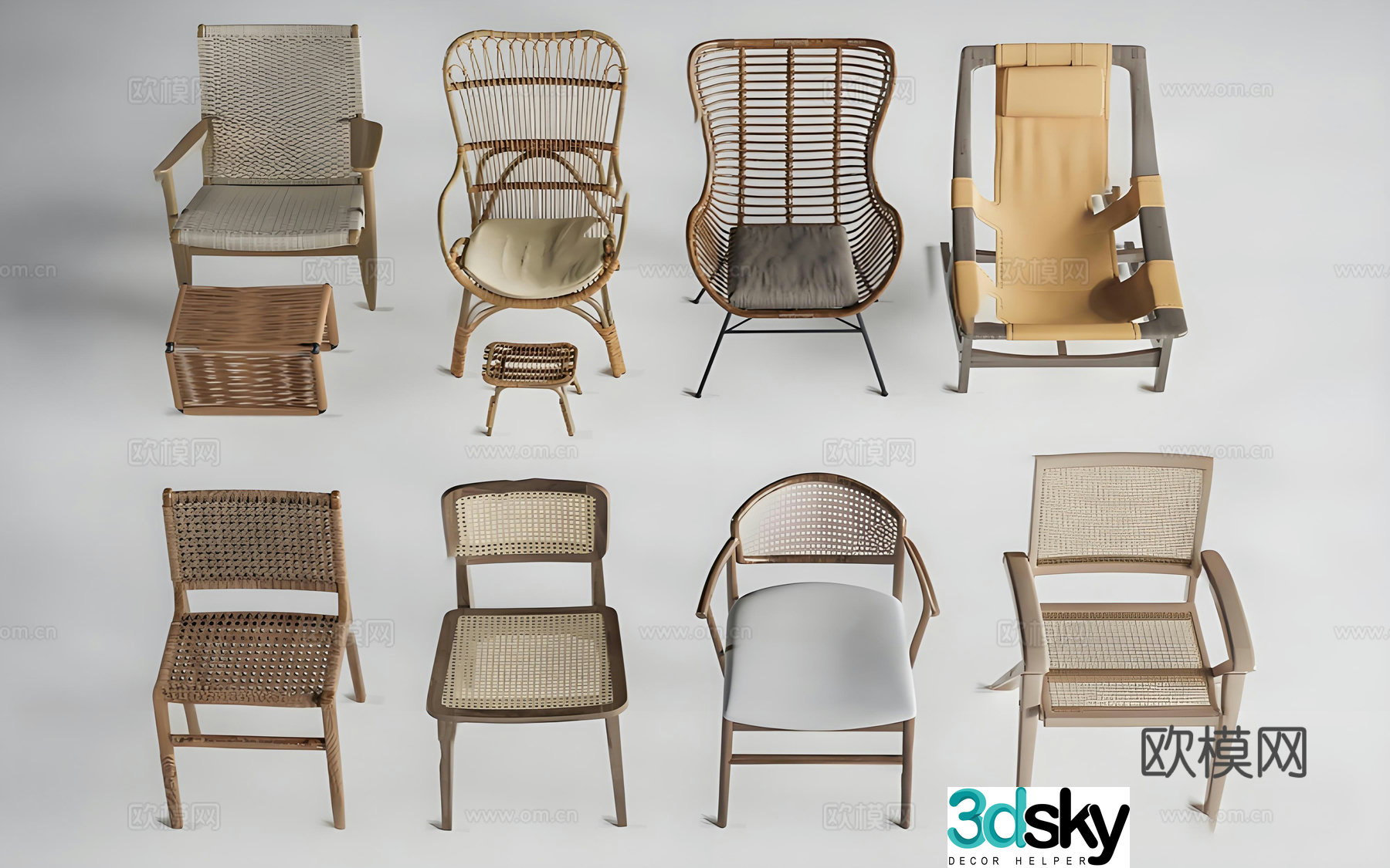 Chinese rattan leisure chair 3d model
