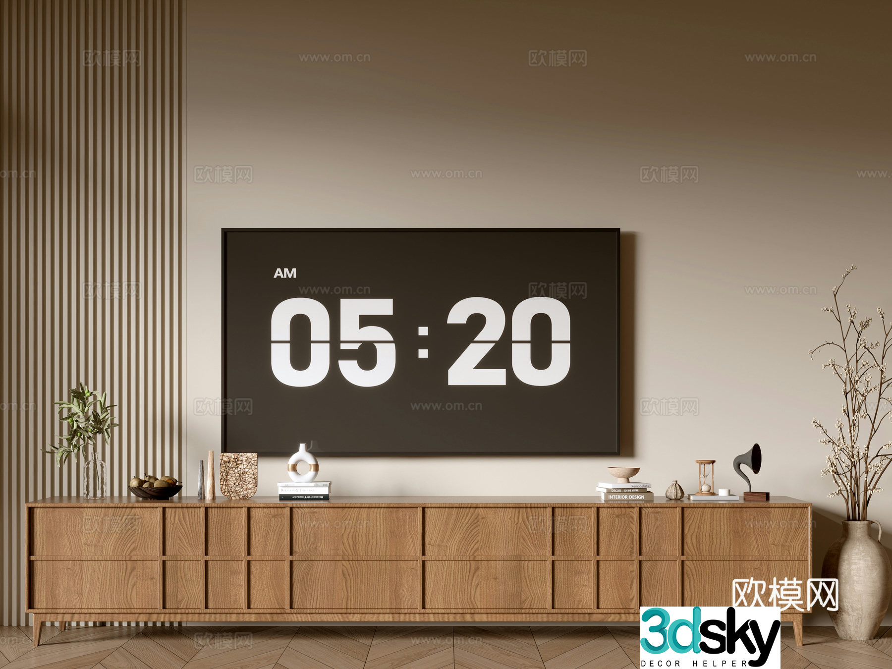 Modern wood grain TV cabinet simple side cabinet chest of drawers low cabinet whole cabinet side cabinet balcony 3D model