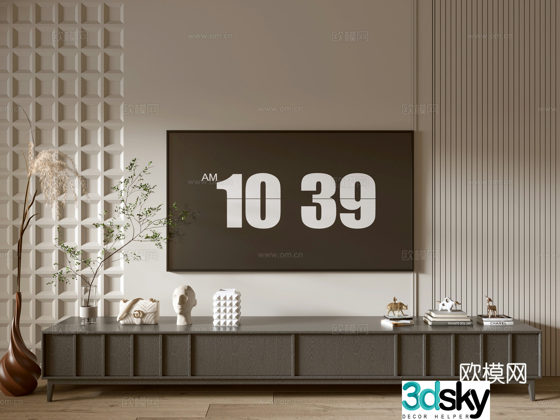 Modern black wood grain TV cabinet sideboard balcony cabinet storage cabinet entrance entrance entrance cabinet 3D model