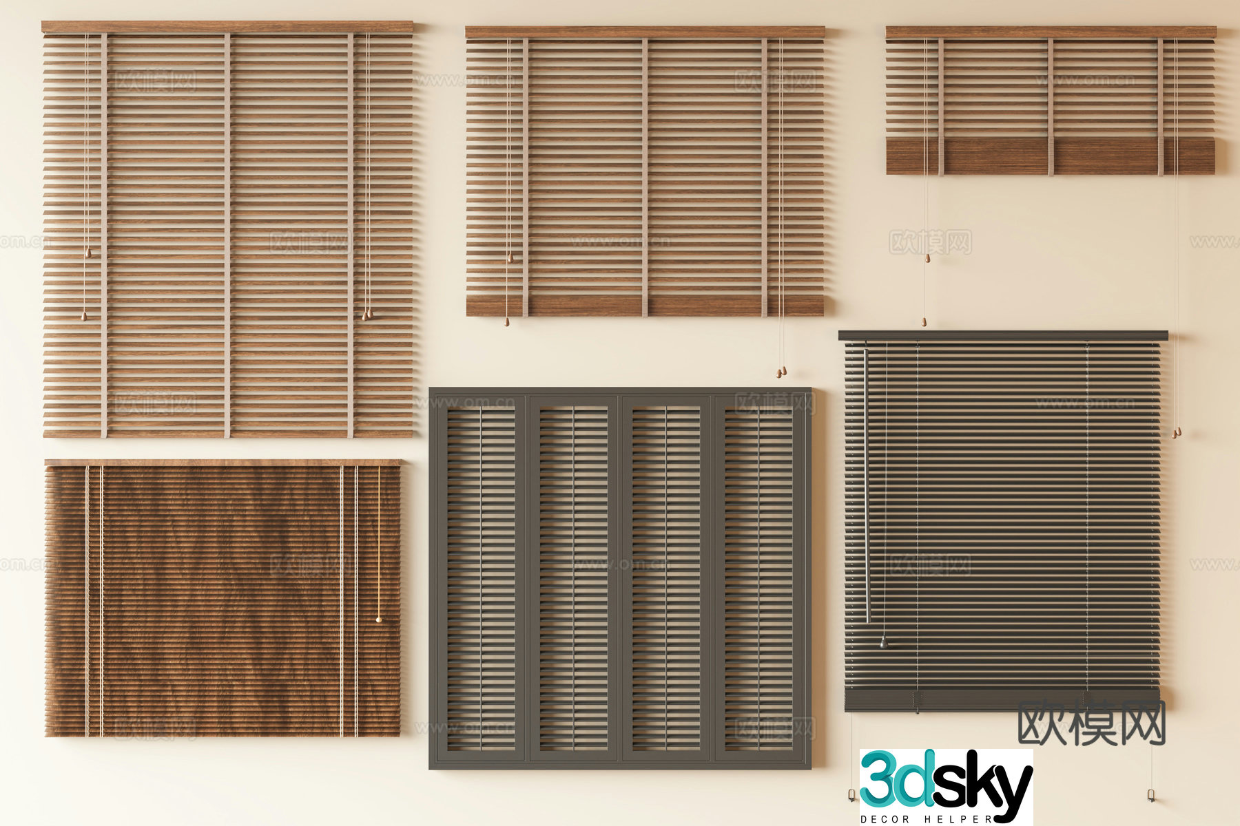 Middle-aged venetian blinds New Chinese style venetian blinds Medium-aged retro venetian blinds Bamboo curtains Rolling curtains Curtains 3D model