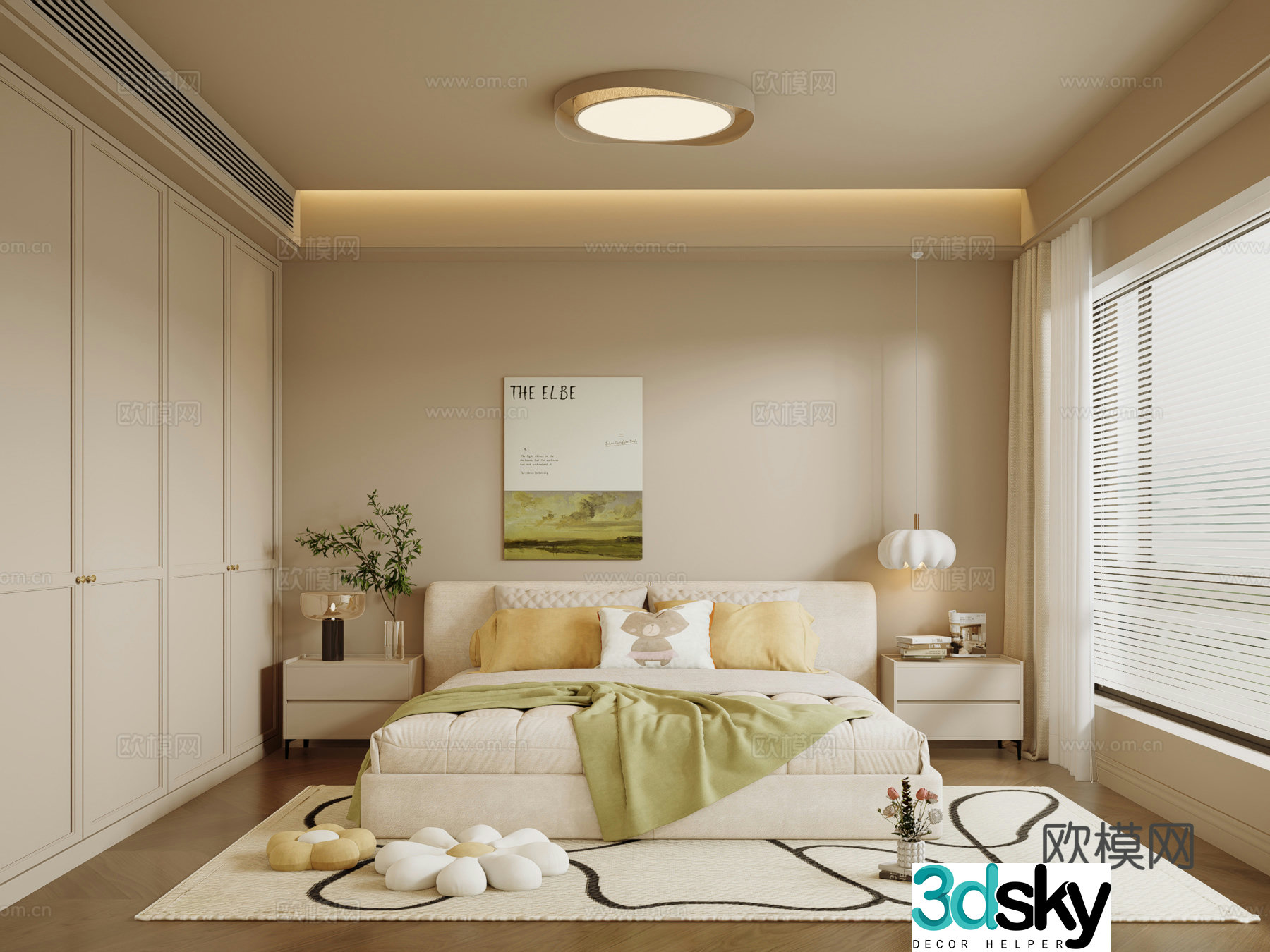 Modern home bedroom master bedroom bay window bedroom 3d model