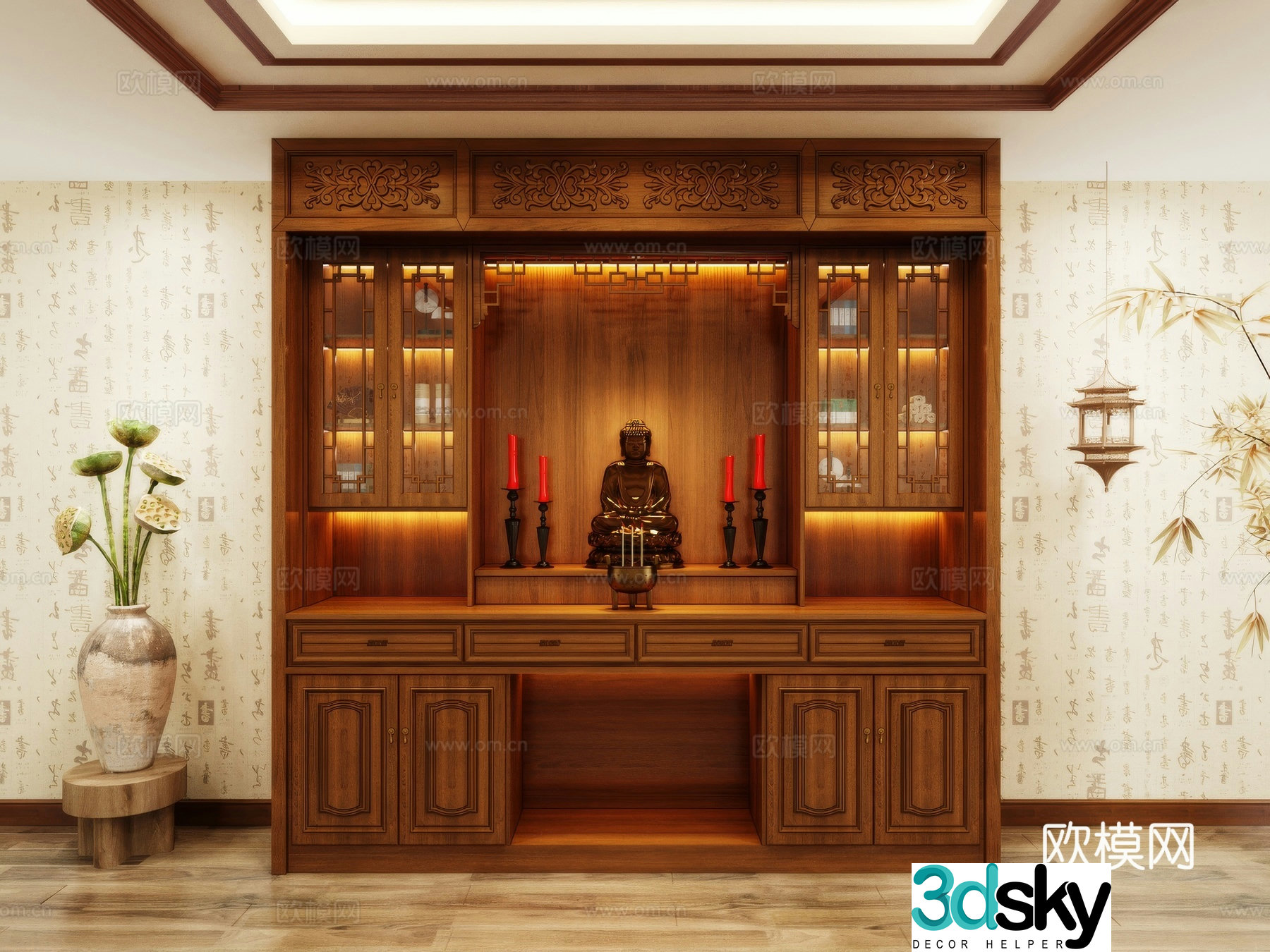 Buddha niche shrine hostel incense stove candle holder 3d model