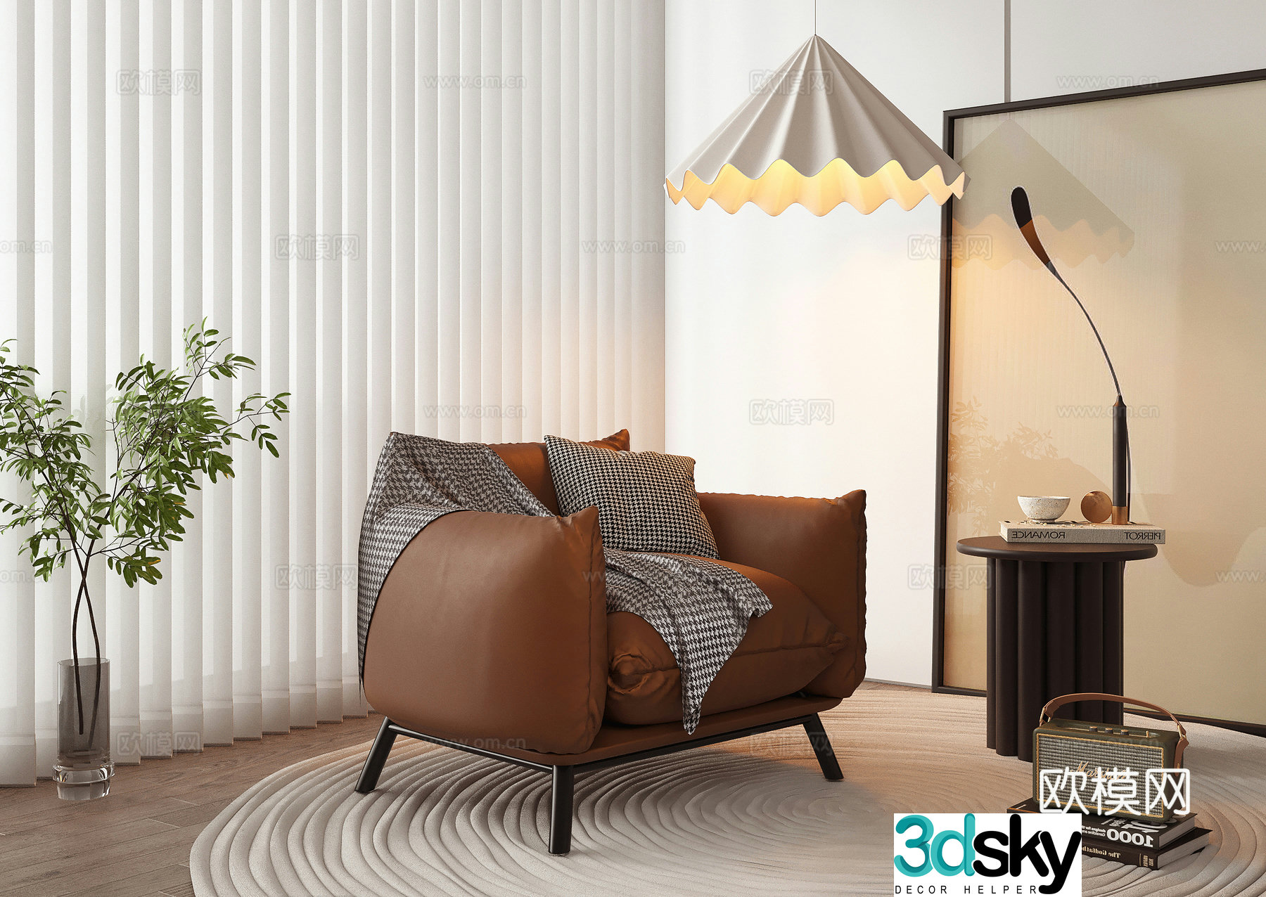 Modern leather sofa single sofa lazy sofa casual sofa 3d model