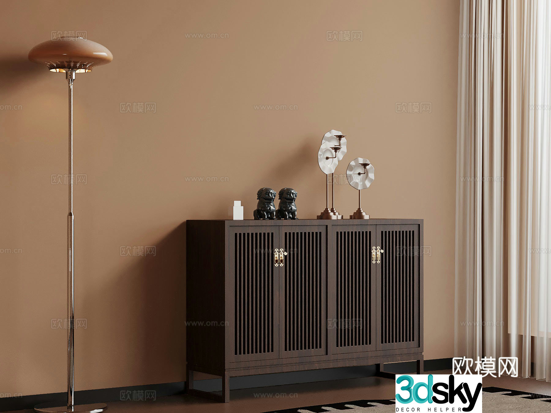 New Chinese style entrance cabinet side cabinet floor lamp 3D model