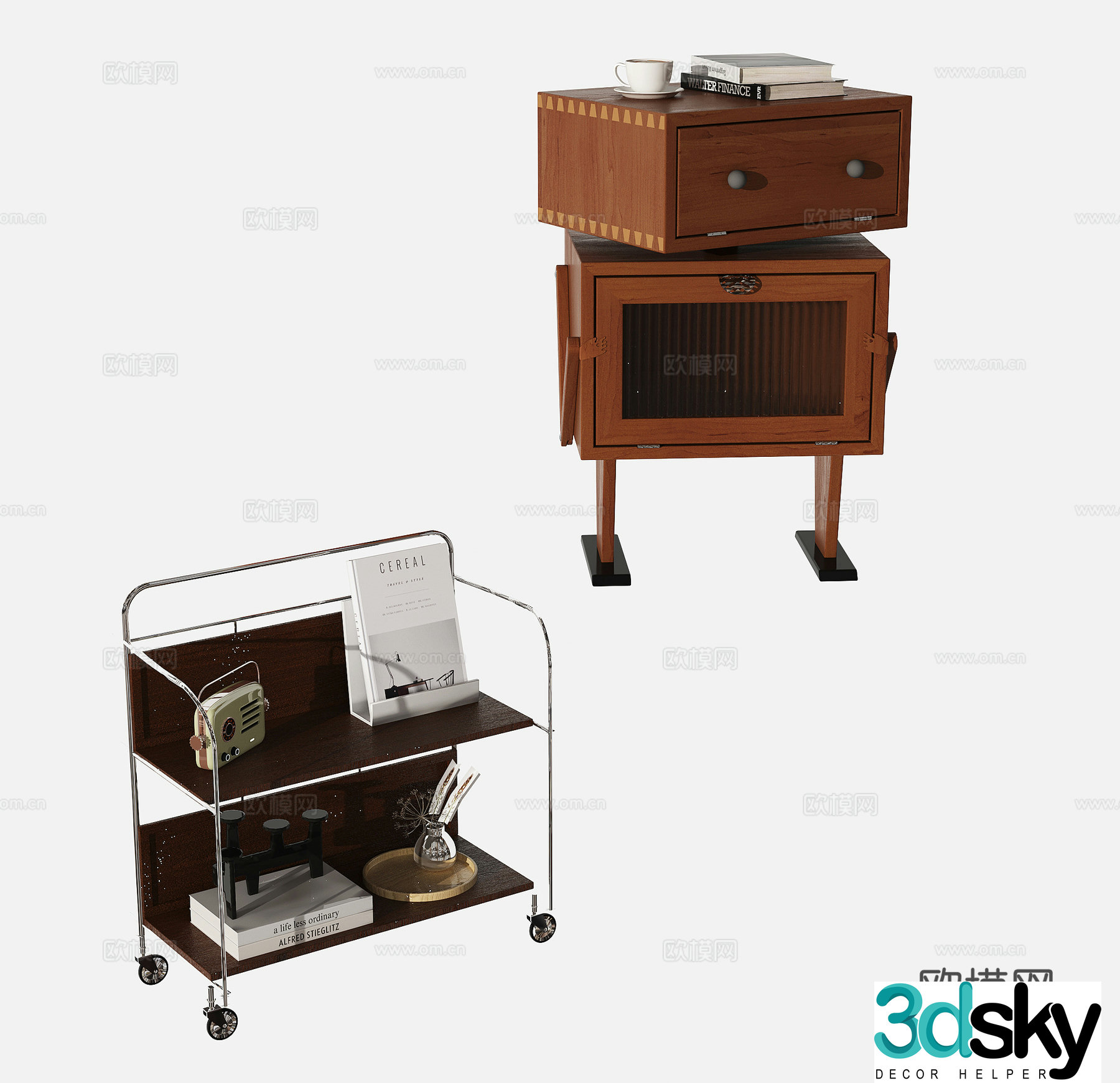 Middle-aged side table small cart storage rack side table corner table 3D model