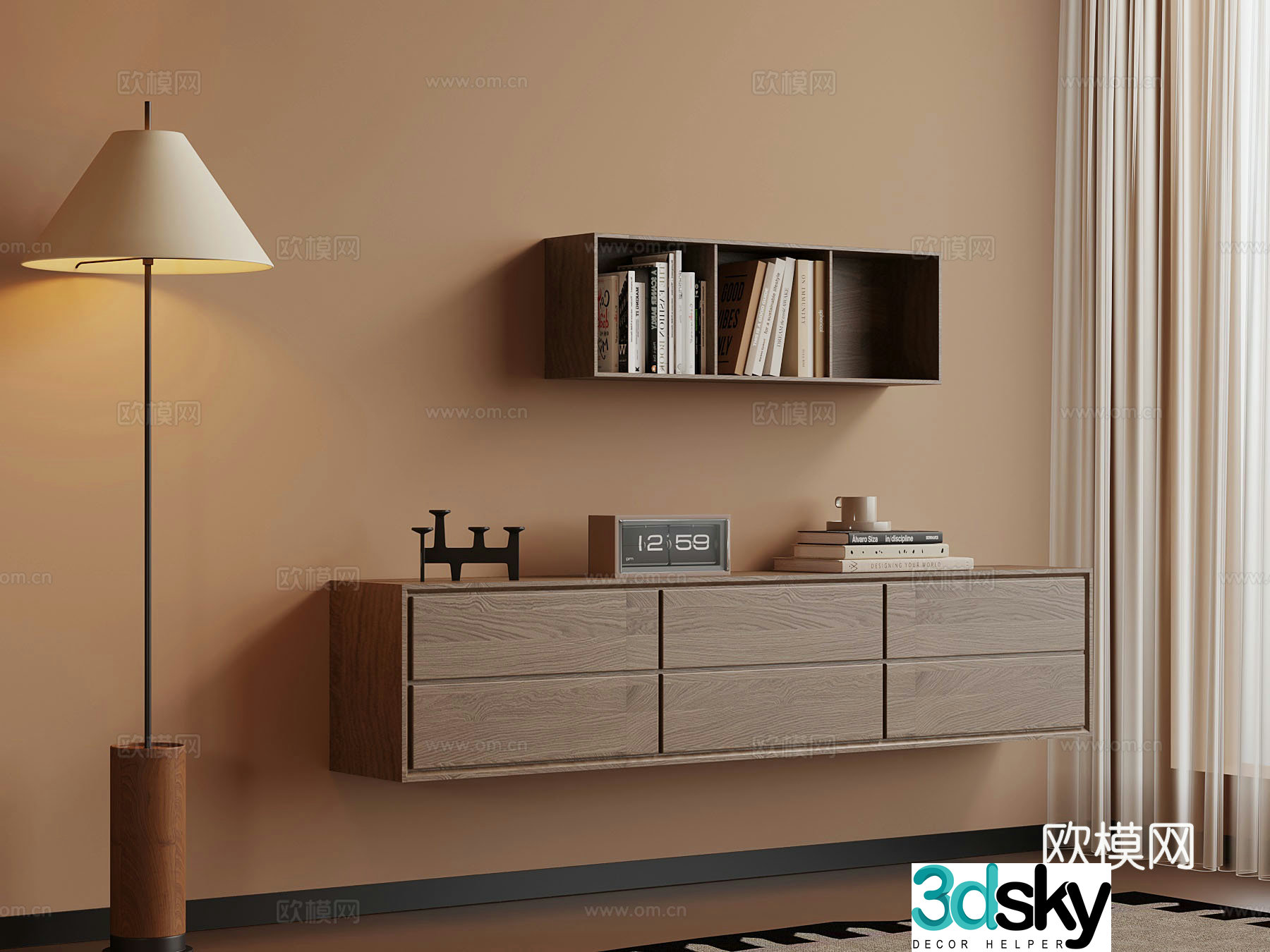 New Chinese style wall-mounted cabinet bookshelf 3D model