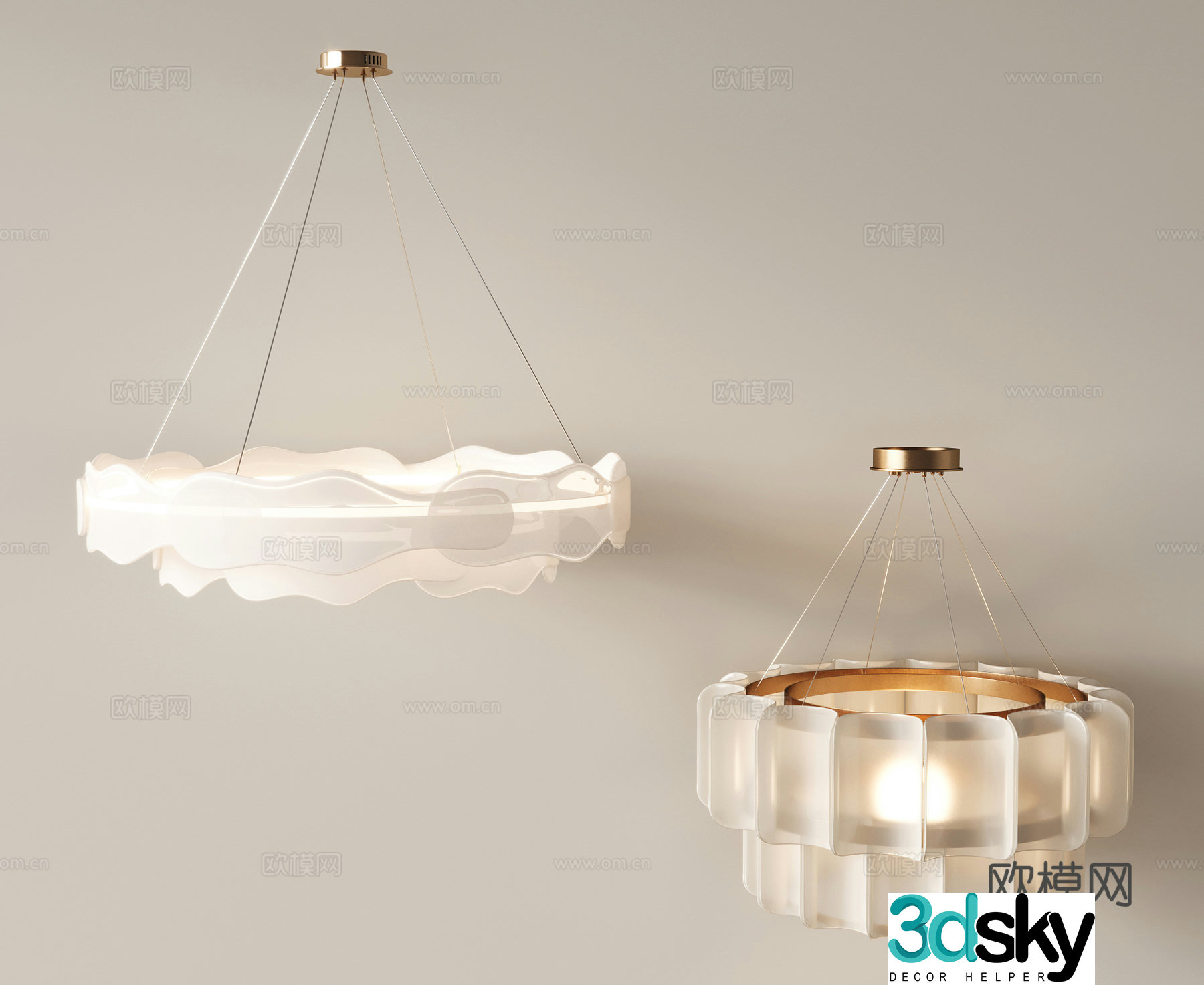 Modern Chandeliers Decorative Chandeliers Creamy Chandeliers Villa Multi-head 3D Model