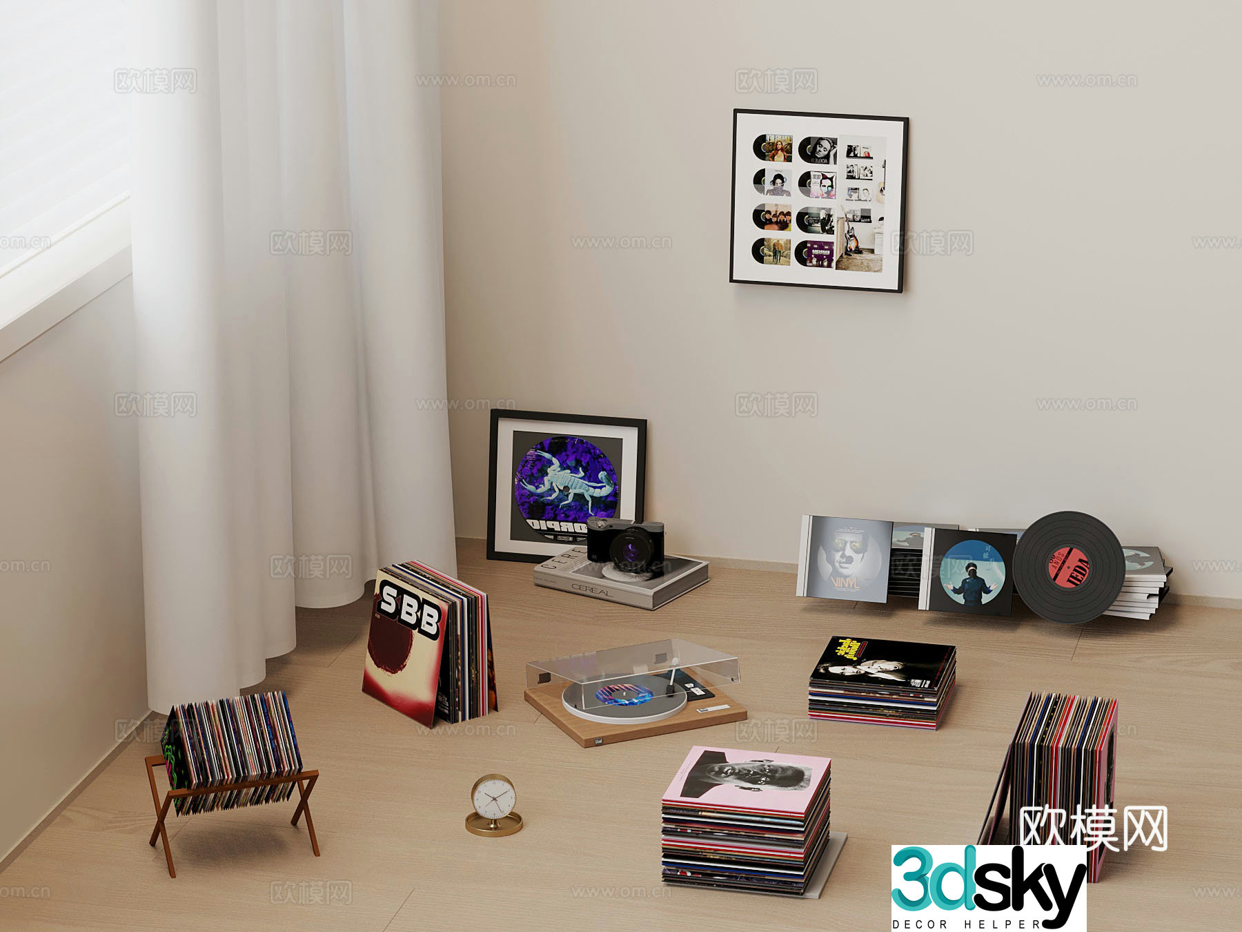 Modern Records Books 3D Model