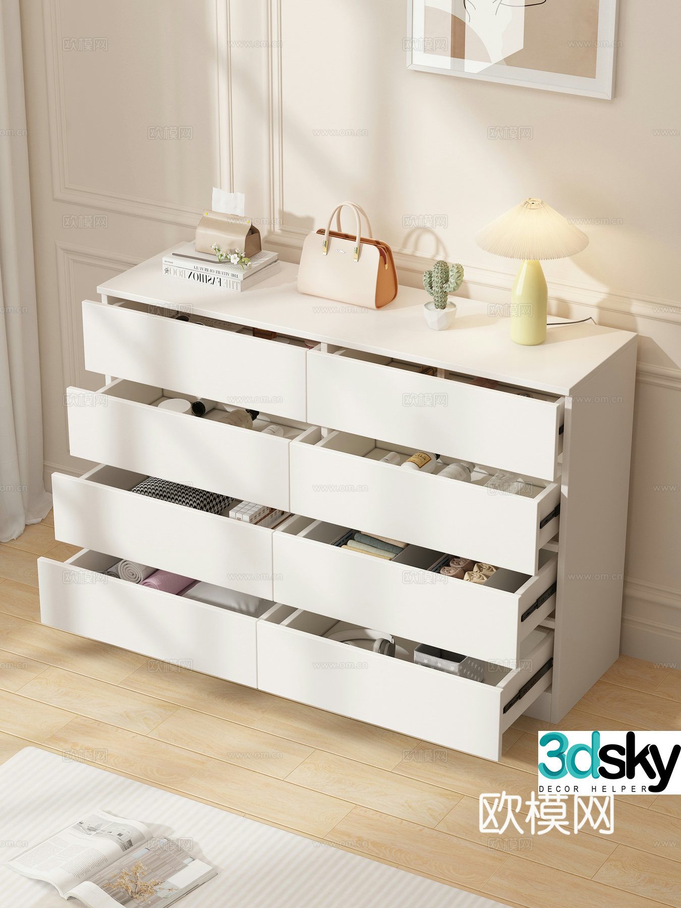 Modern chest of drawers ornaments combination lockers socks pillow books bag green plants small 3d model