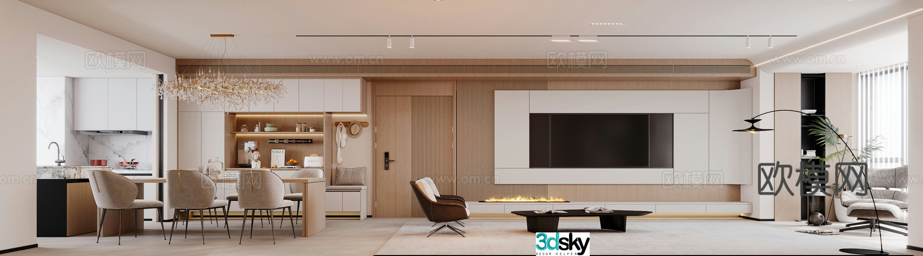 Modern log living room 3d model