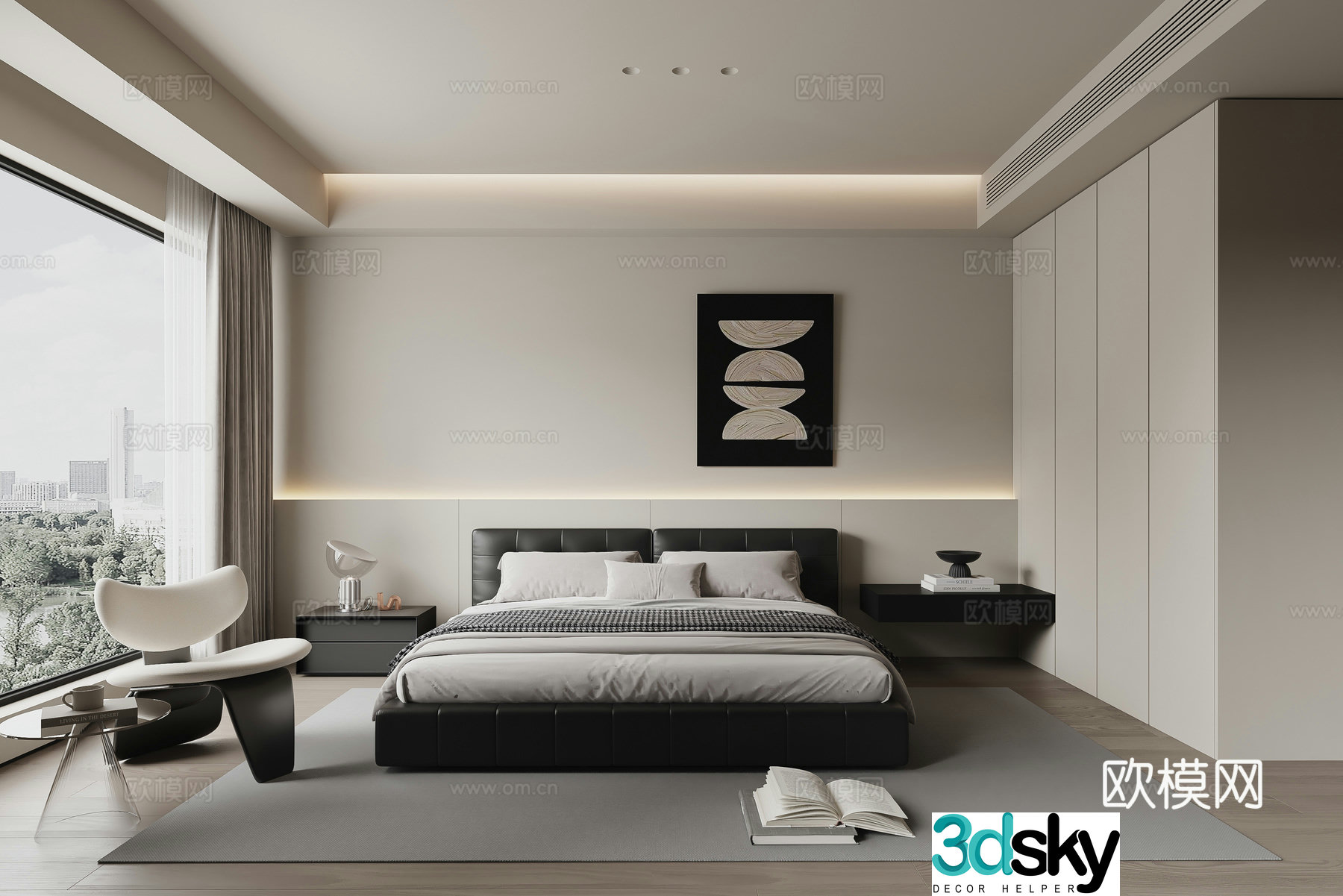 Modern minimalist bedroom master room 3d model