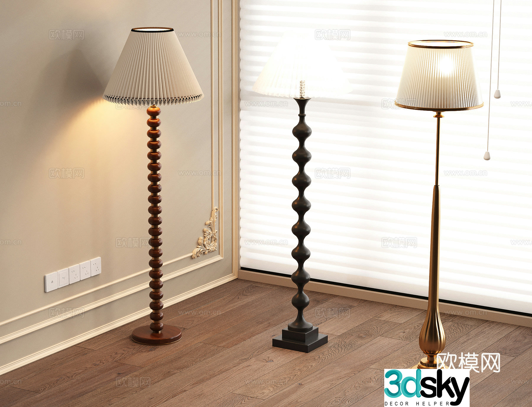 French medieval floor lamp wooden floor lamp metal floor lamp retro floor lamp floor lamp set 3D model