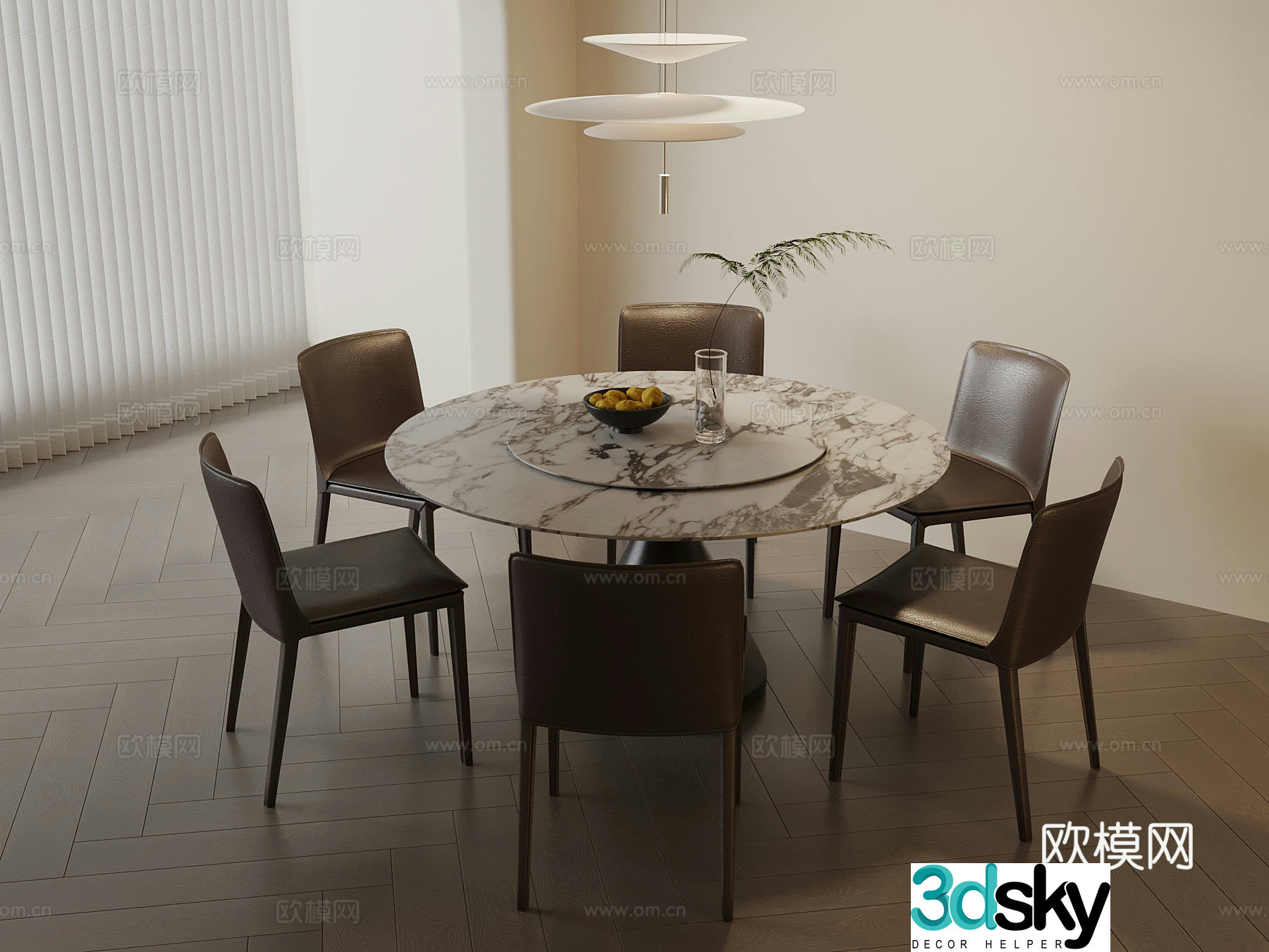 Modern dining table and chair chandelier 3d model