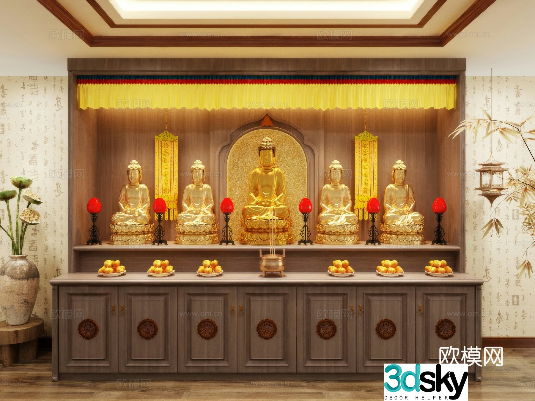 Buddha niche shrine hostel incense stove candle holder 3d model