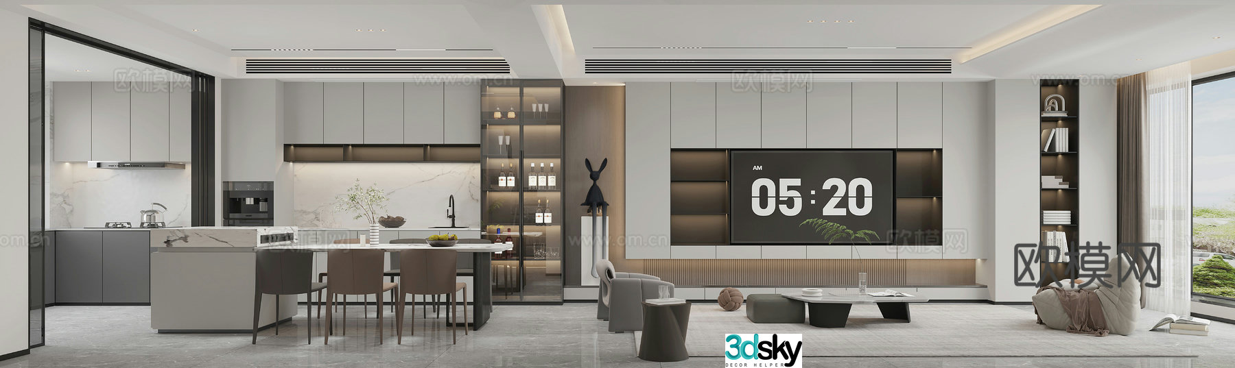 Modern living and dining room villa living and dining room 3d model