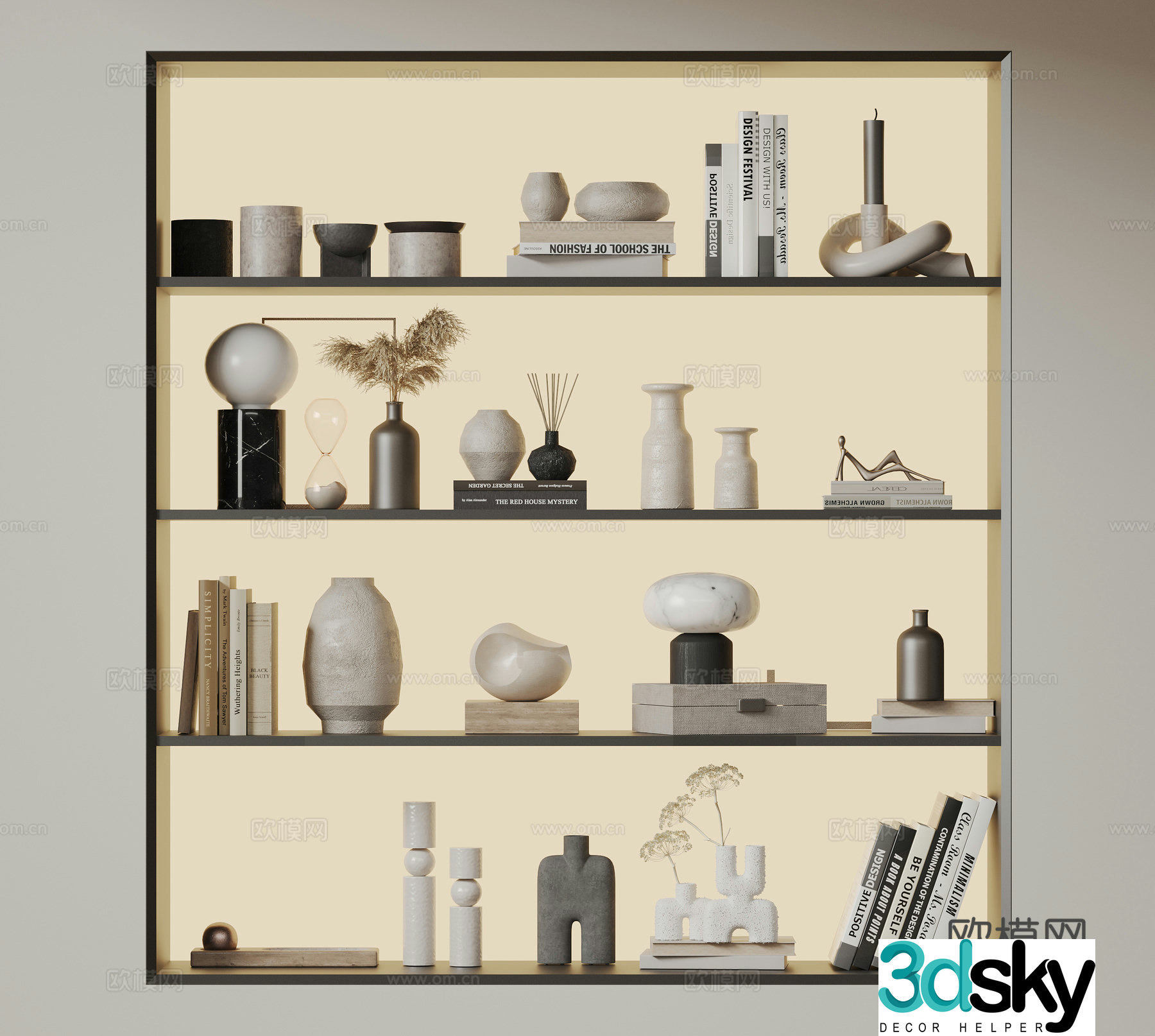 Modern ornament combination Minimalist ornament sculpture Books and books Vase ceramic 3d model