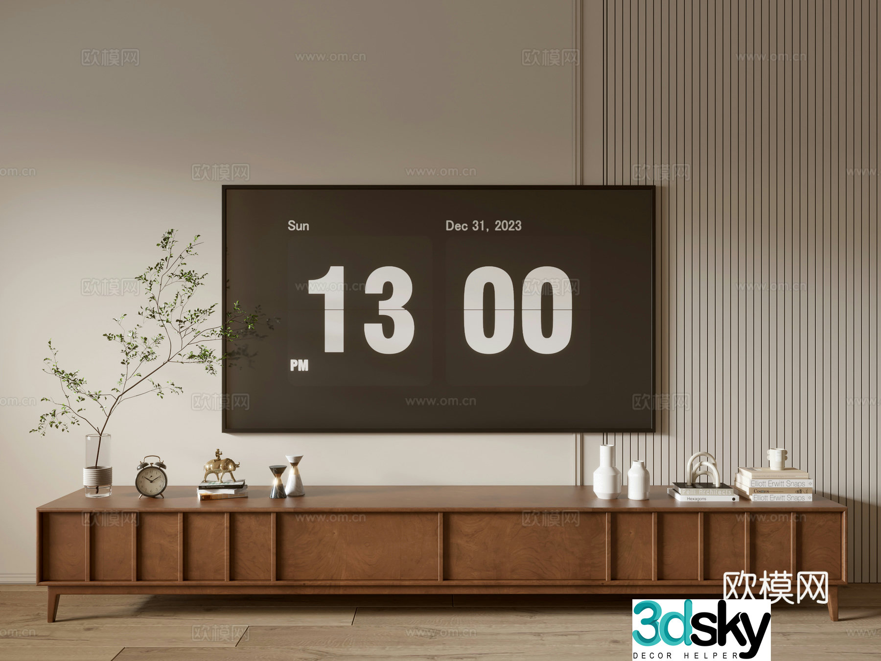 Modern wood grain TV cabinet simple side cabinet chest of drawers low cabinet whole cabinet side cabinet balcony 3D model