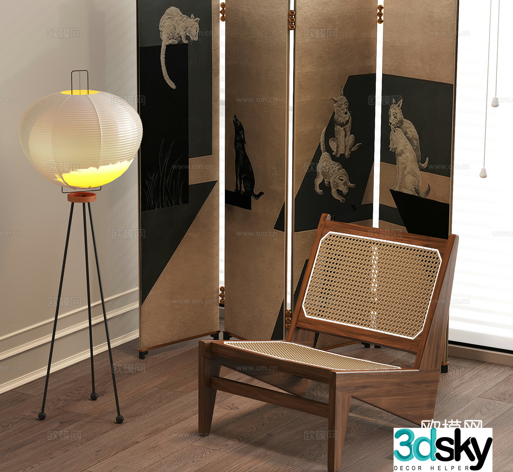 French floor lamp screen partition screen single chair 3d model