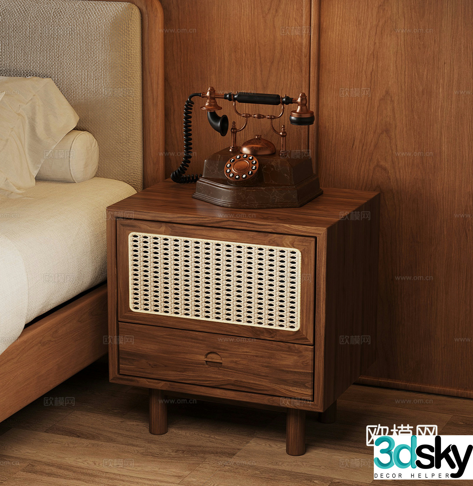 Wasabi Middle-aged Bedside Table French retro phone 3D model