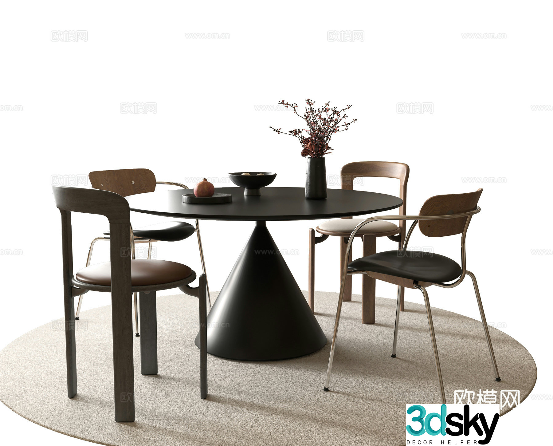 Modern dining table and chairs Round dining table and chairs 3d model