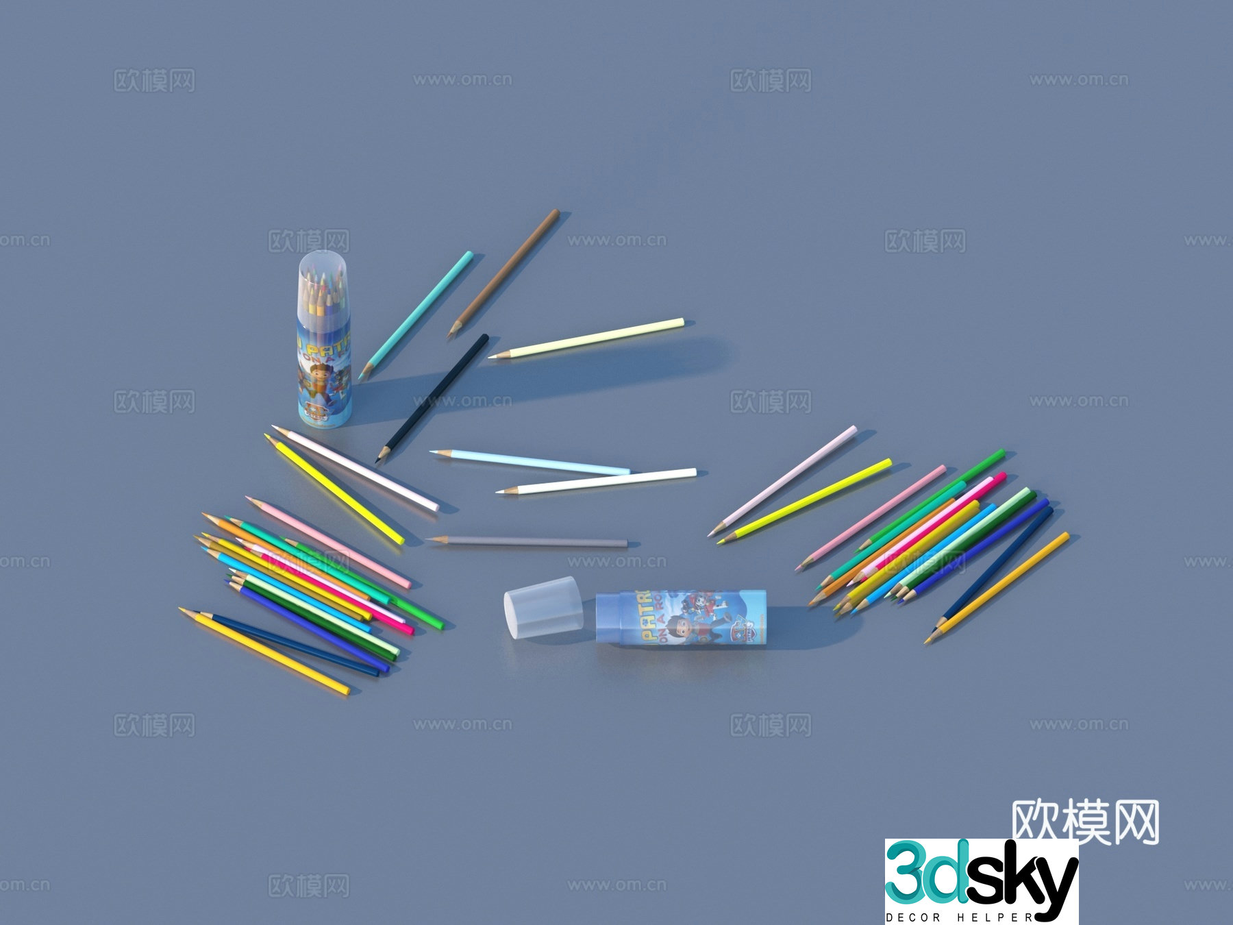 Paintbrush Colored Pencil Stationery School Supplies Office Supplies 3D Model