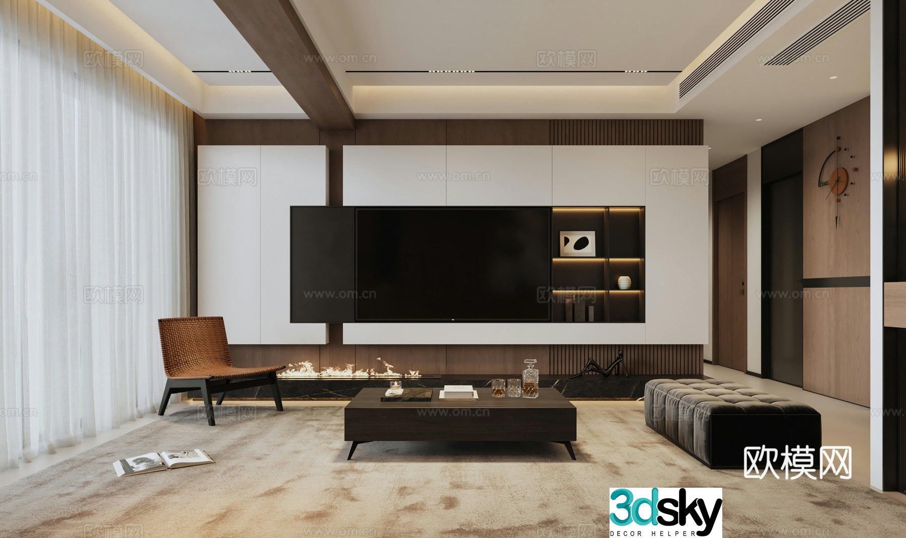 Italian minimalist TV wall 3d model