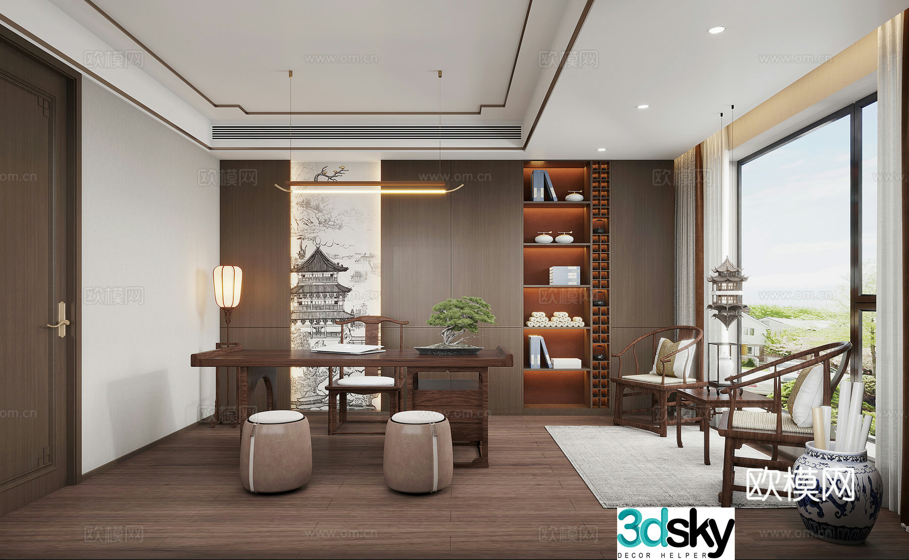 New Chinese style study room 3D model