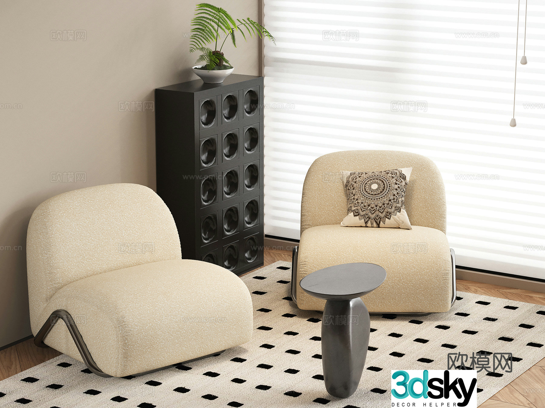 French casual chair carpet single chair decorative cabinet storage cabinet side 3d model