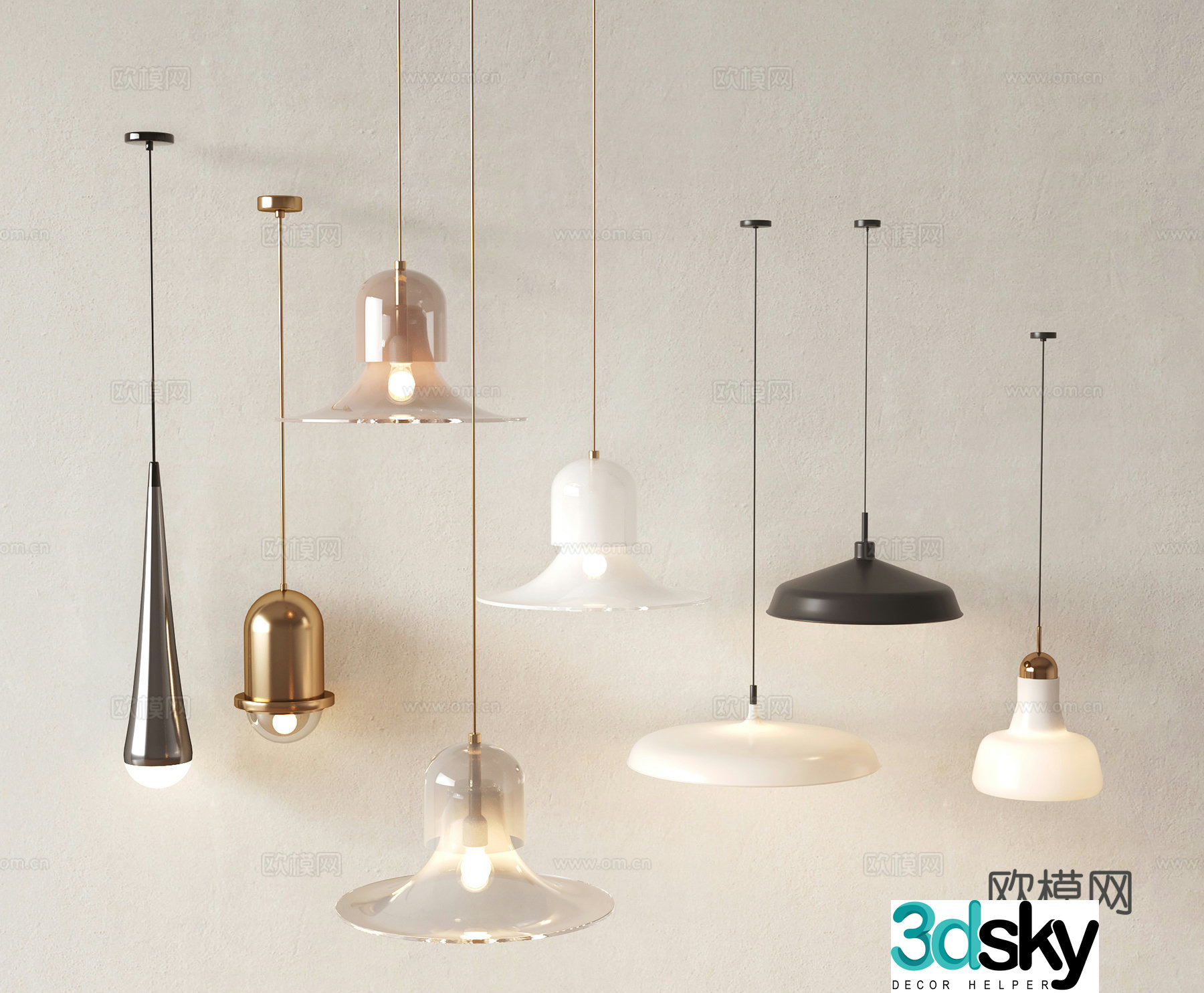 Modern Chandeliers Glass Chandeliers Metal Bar Restaurant Bedside Lights Single Head 3D Model