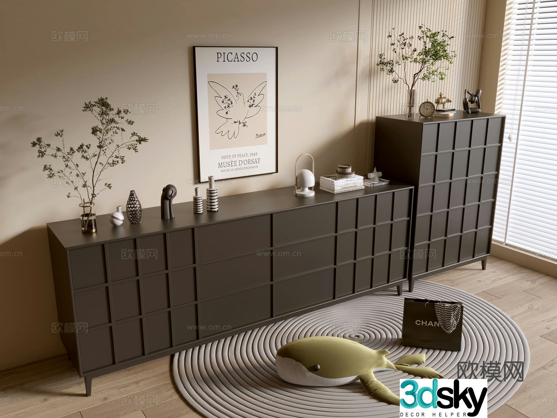 Modern black cabinet side cabinet chest of cabinets low cabinet whole cabinet side cabinet balcony cabinet storage cabinet 3d model