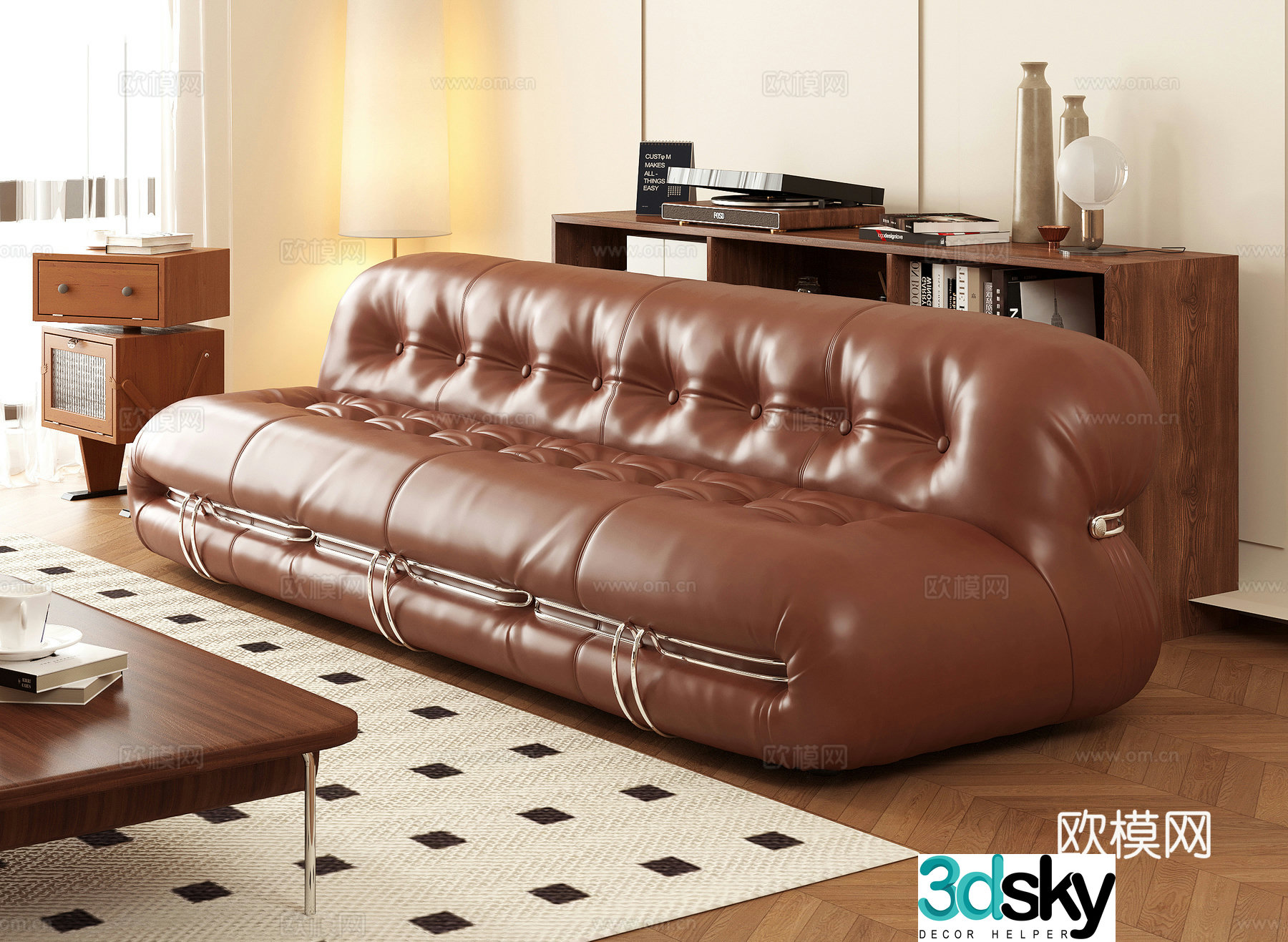 French multi-person sofa decoration cabinet storage cabinet side cabinet side table sofa coffee table combination 3D model