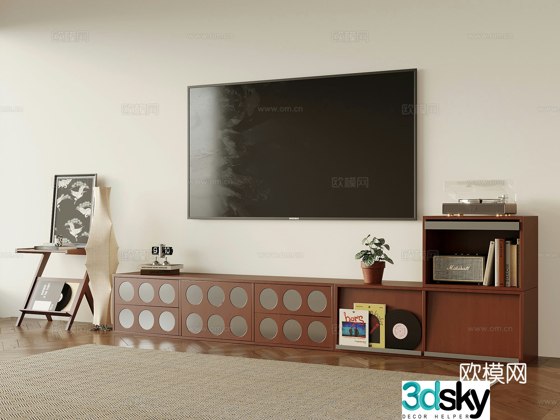 Middle style TV cabinet low cabinet TV 3D model