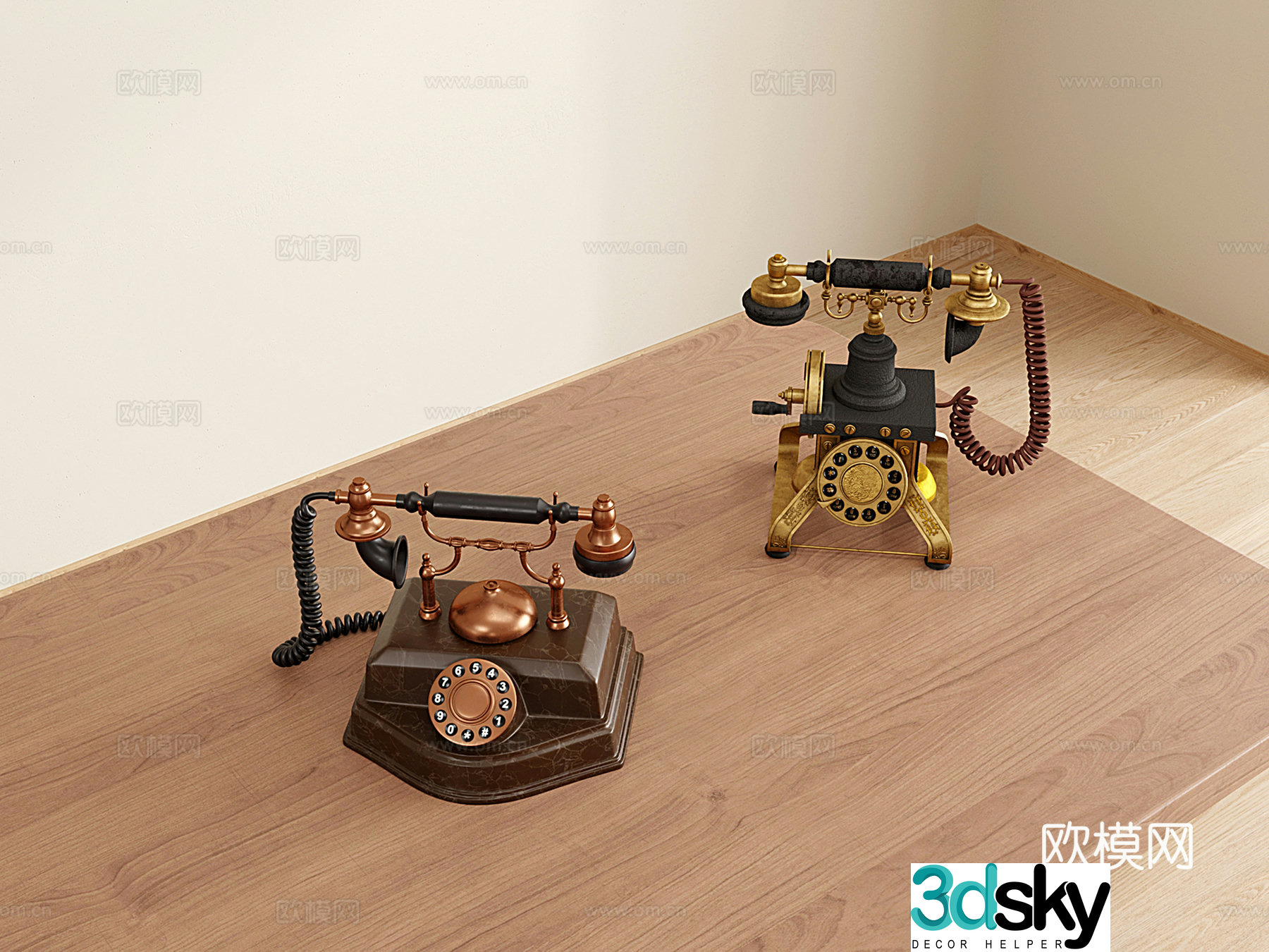 European retro vintage telephone landline nostalgic telephone communication equipment dial phone 3d model