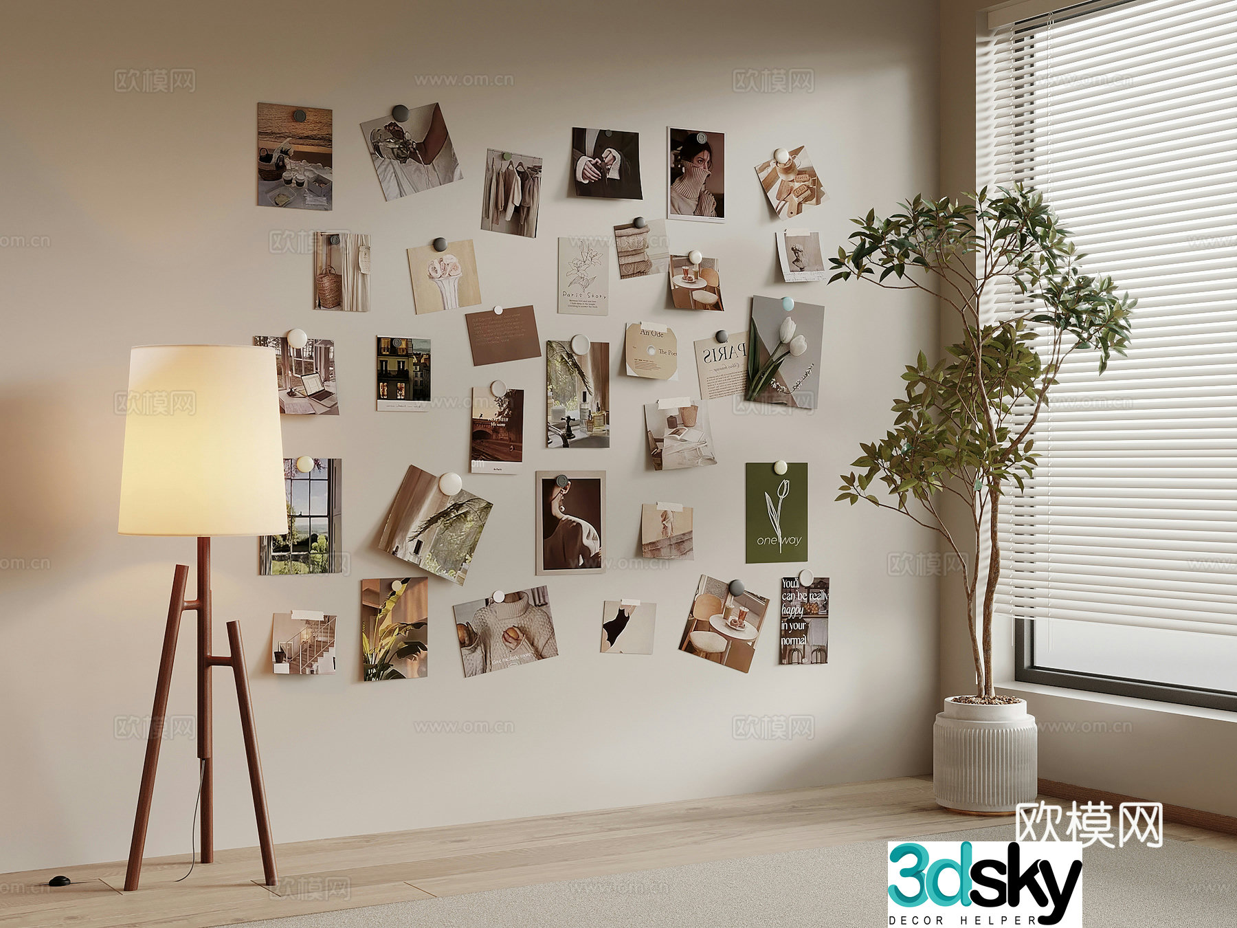 Modern photo wall floor lamp green plant potted plant 3d model