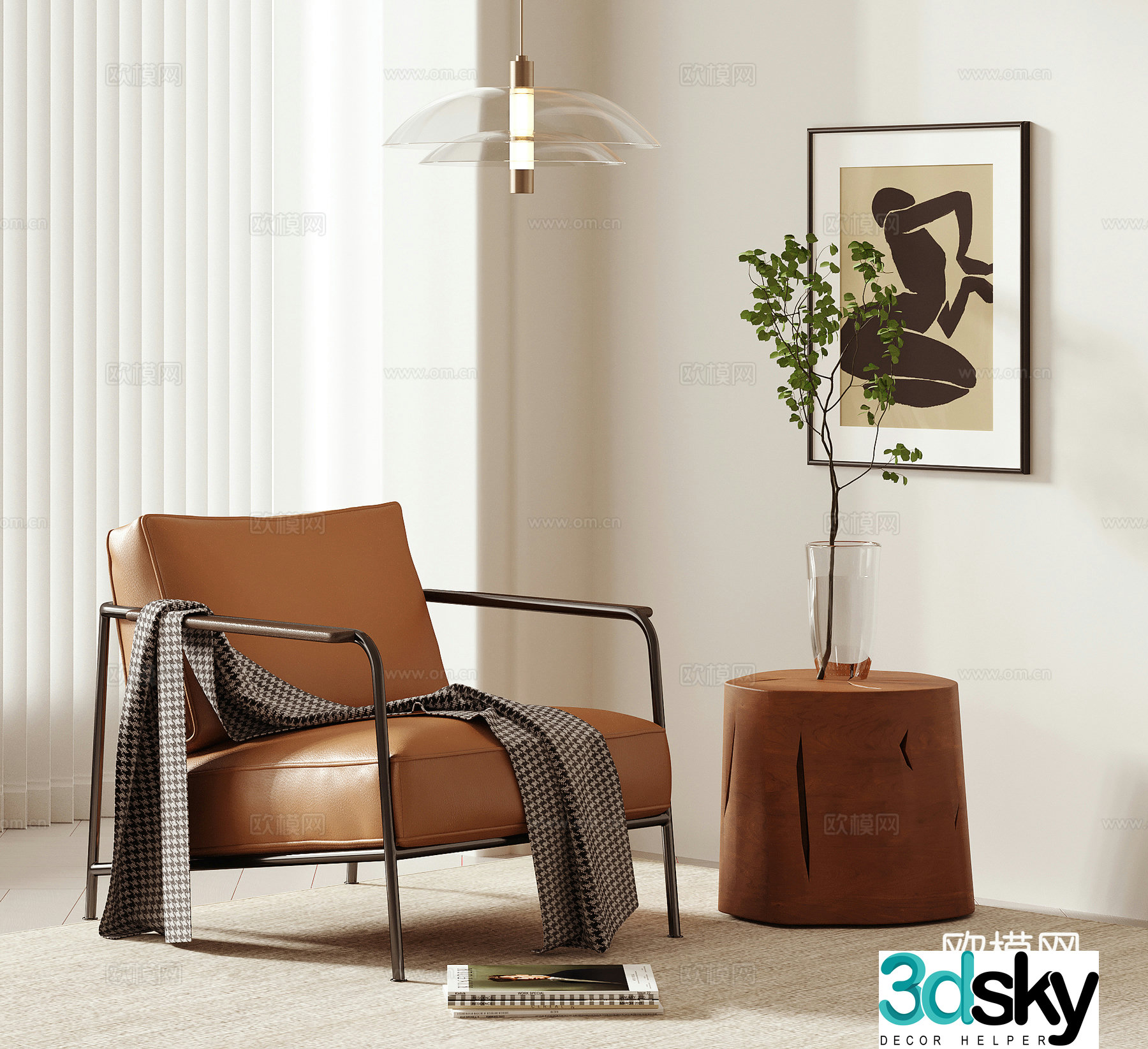 Modern leather armrest chair Backrest chair with armrests Single sofa 3D model