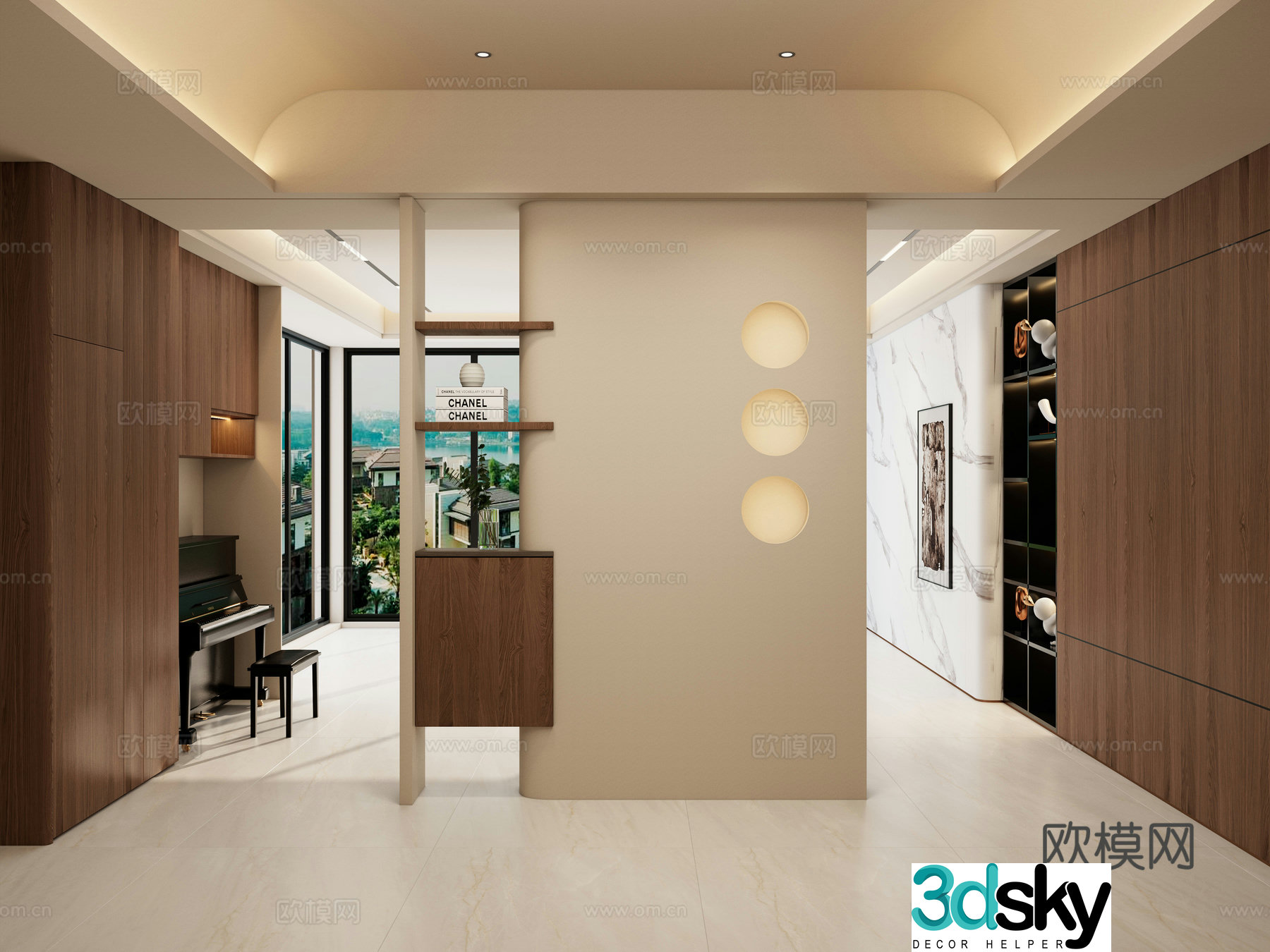 Italian style cream style arc shape piano cabinet arc top entrance partition entrance 3D model