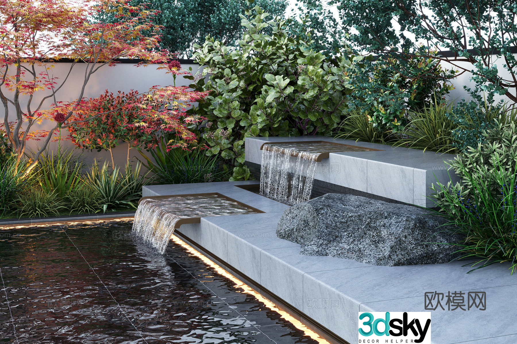 Modern water landscape garden waterscape stacked water pool 3d model