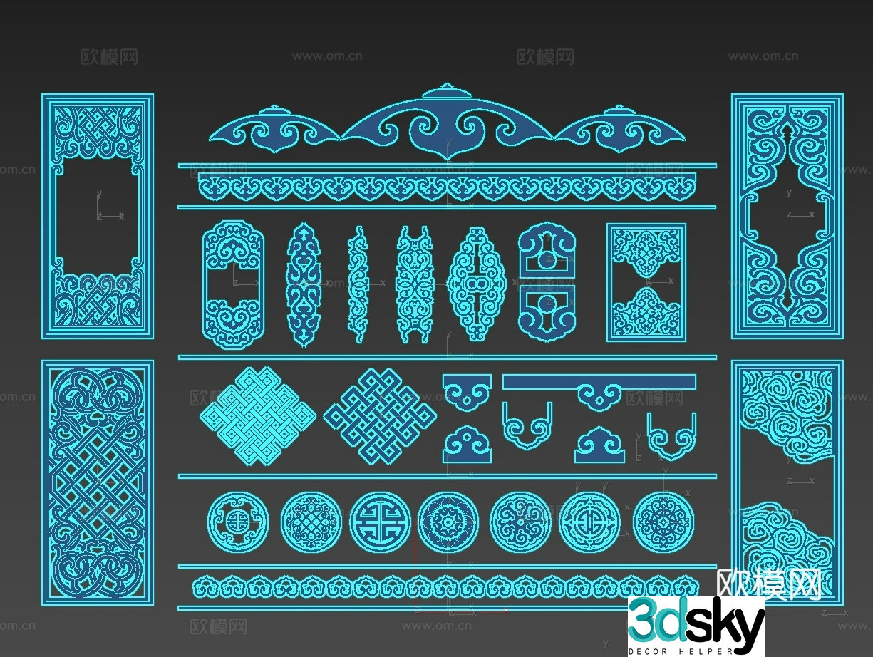 Ethnic style Mongolian components carving Mongolian pattern 3d model
