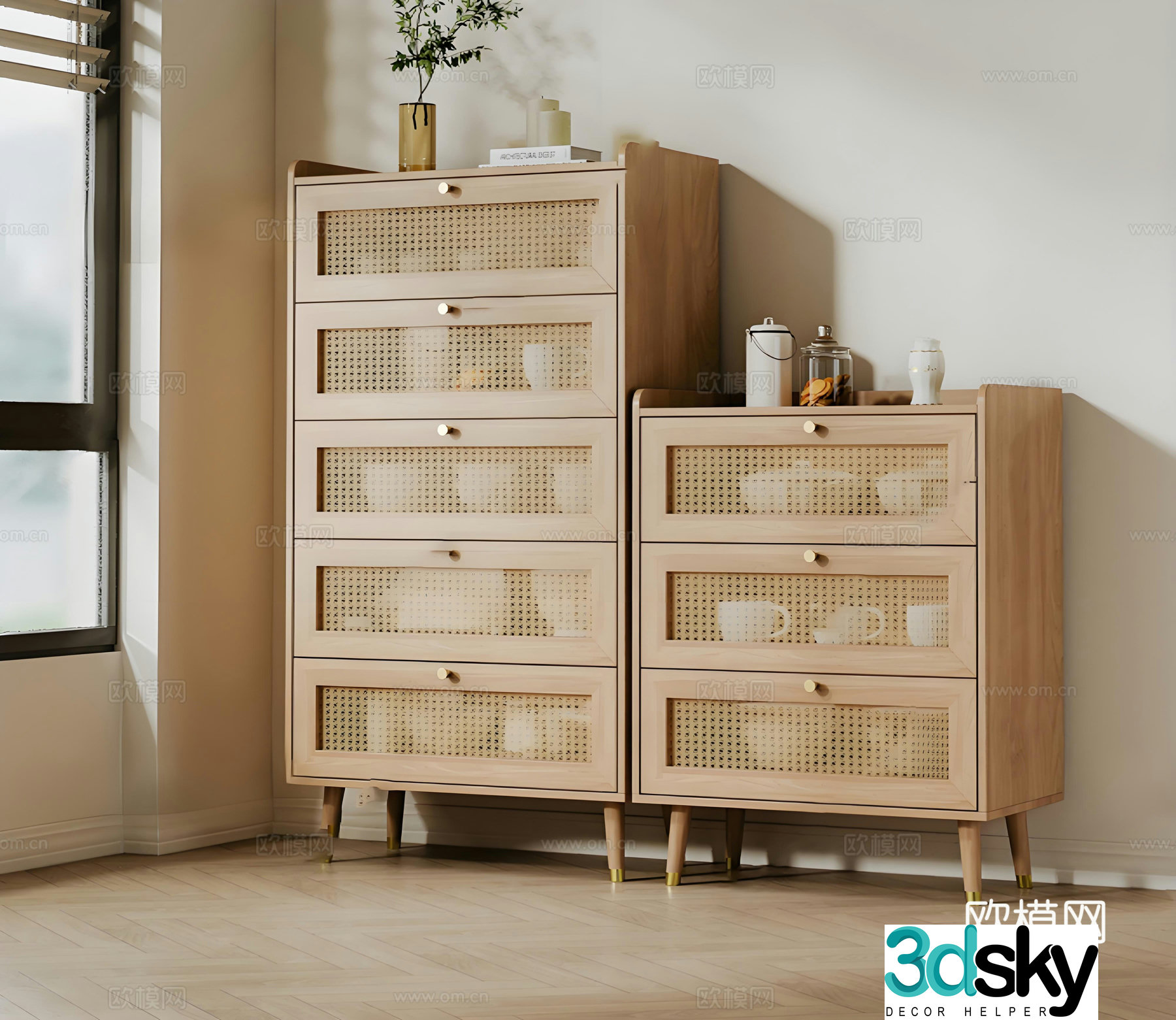 Nordic solid wood sideboard 3D model